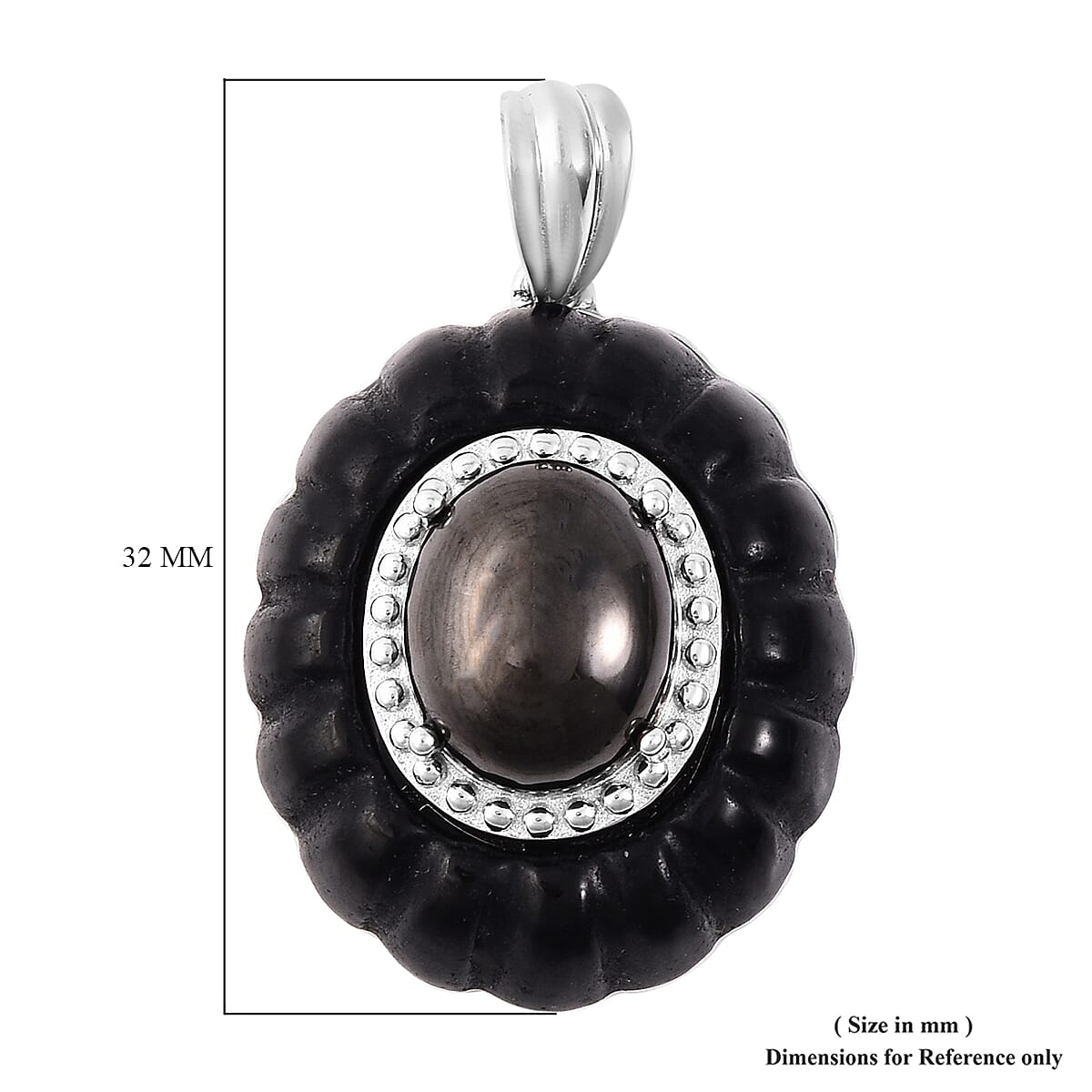 Elite Shungite (Ovl), Black Jade Pendant in Rhodium Overlay Sterling Silver 18.75 Ct.