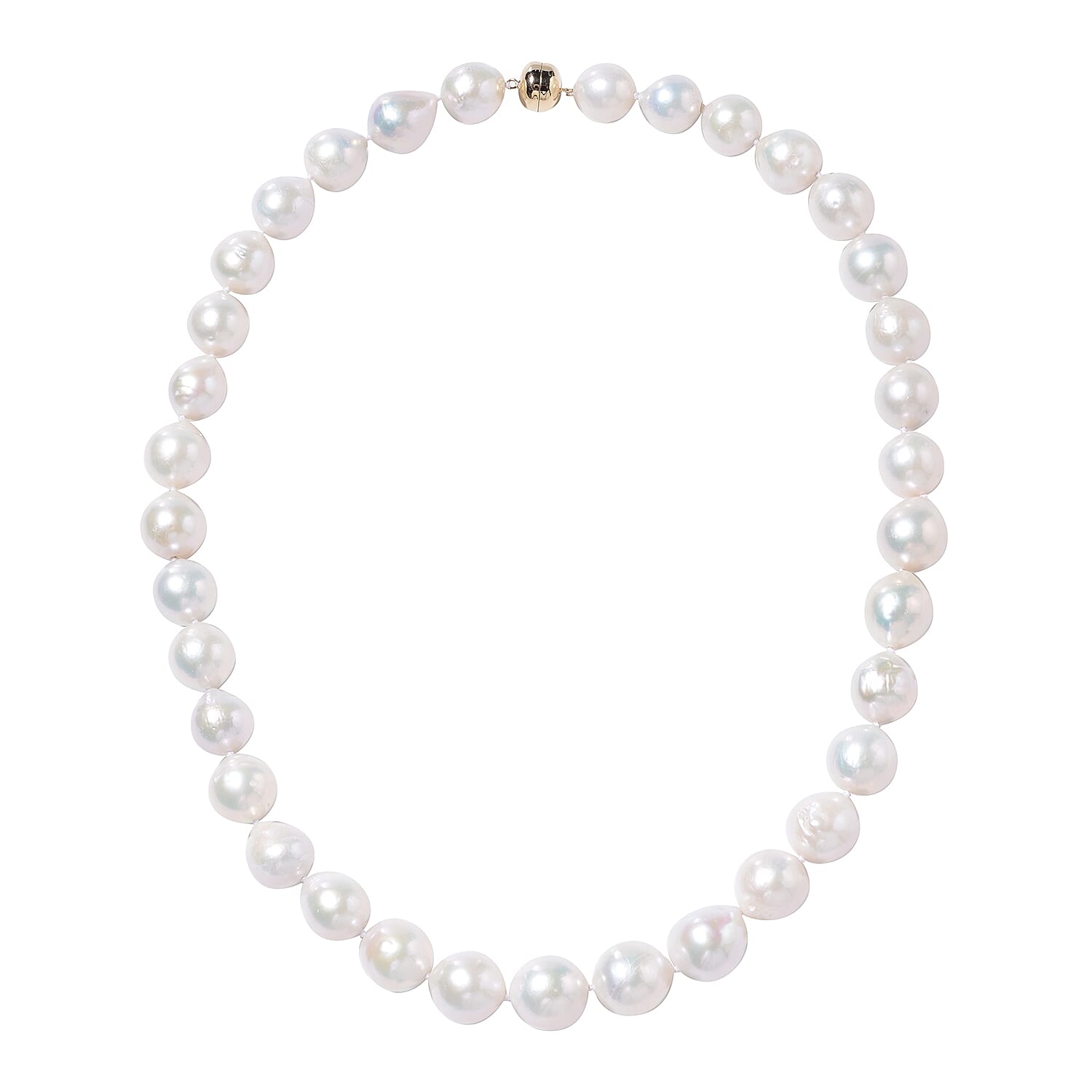 ILIANA 18K Yellow Gold AAA White Baroque Edison Pearl (Rnd 12-14mm) Necklace (Size 20)