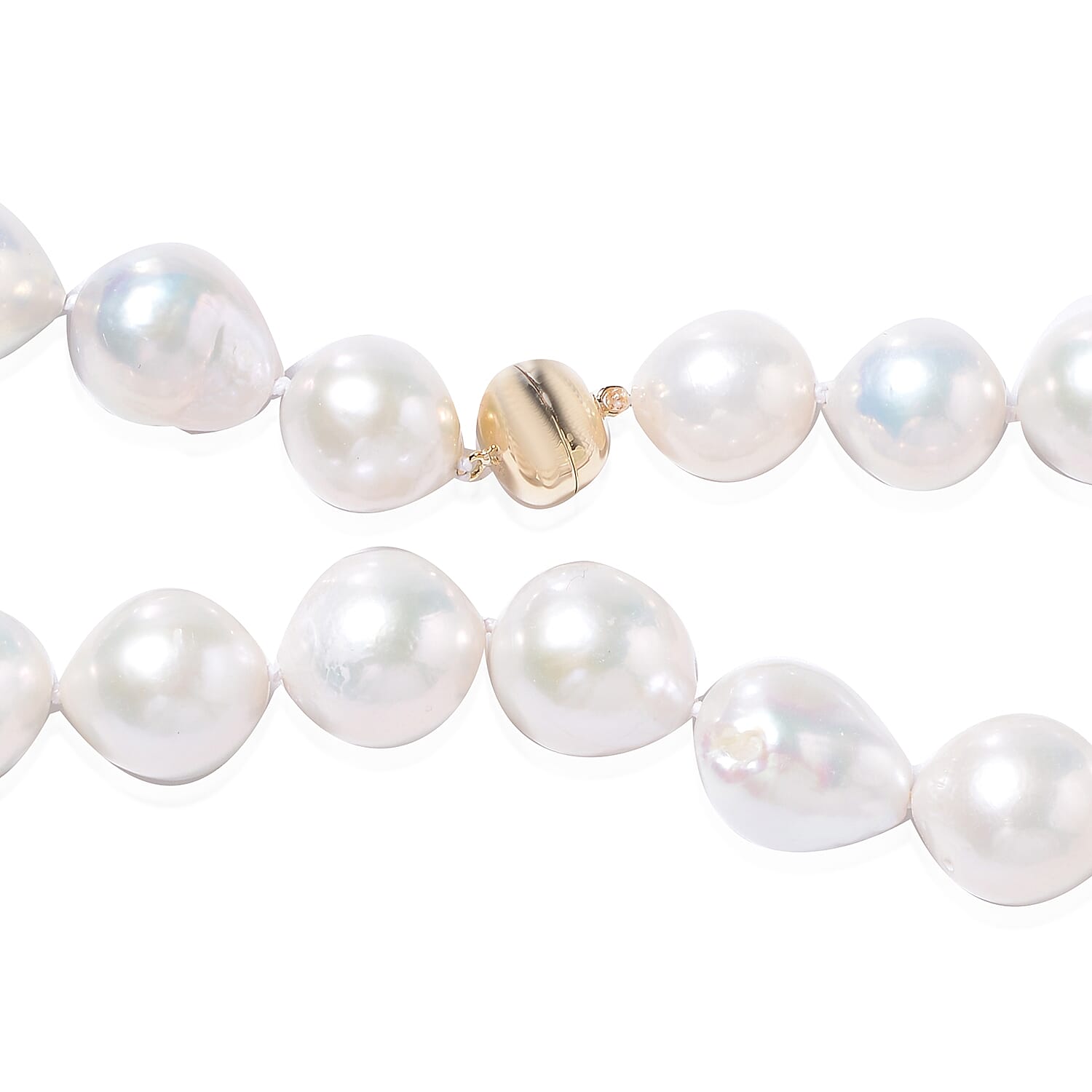 ILIANA 18K Yellow Gold AAA White Baroque Edison Pearl (Rnd 12-14mm) Necklace (Size 20)