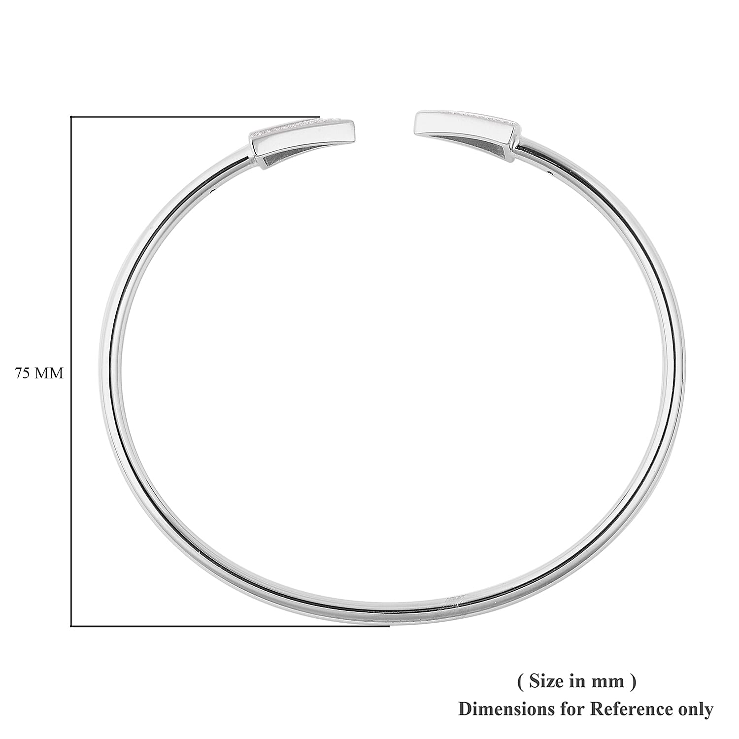 LucyQ Art Deco Collection - Natural White Cambodian Zircon (Rnd) Arrow Bangle (Size 8) in Rhodium Overlay Sterling Silver, Silver Wt. 7.96 Gms