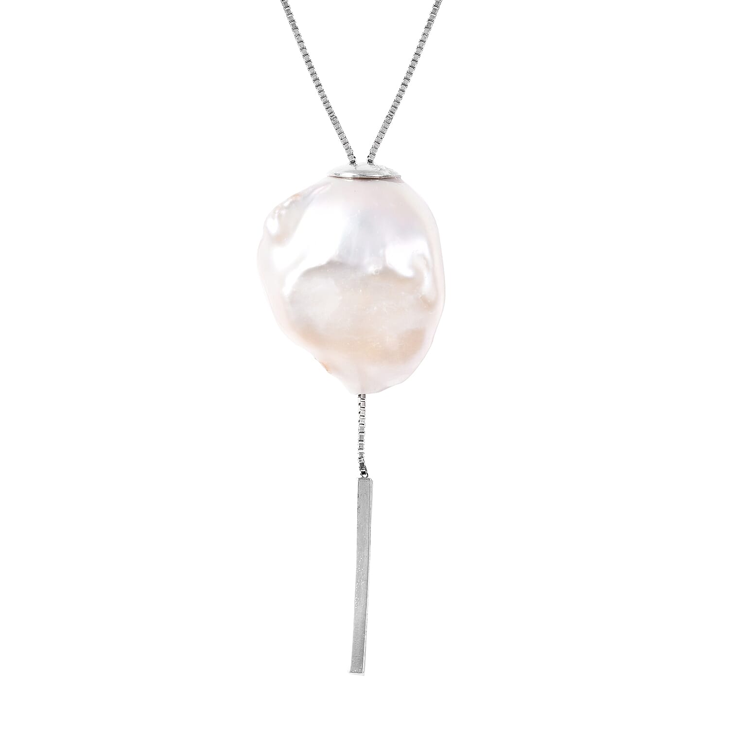 Baroque Pearl Lariat Necklace (Size 24) in Rhodium Overlay Sterling Silver