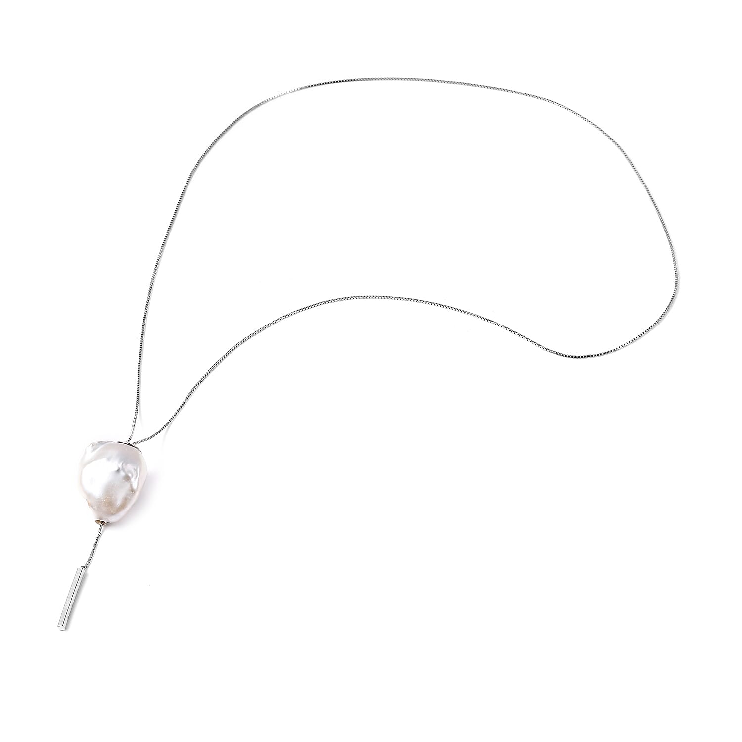Baroque Pearl Lariat Necklace (Size 24) in Rhodium Overlay Sterling Silver
