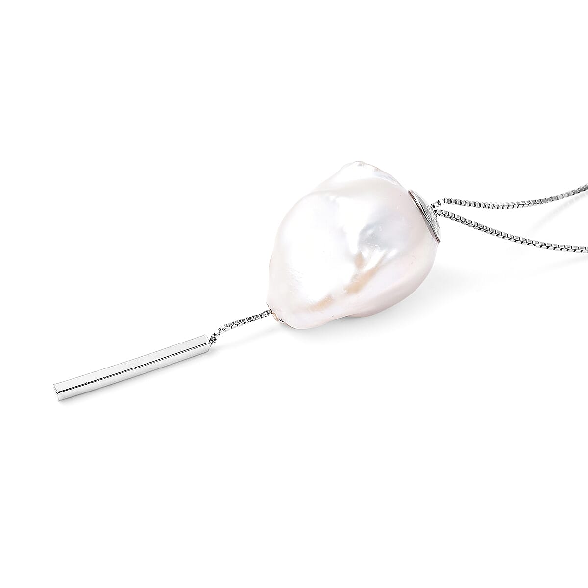 Baroque Pearl Lariat Necklace (Size 24) in Rhodium Overlay Sterling Silver