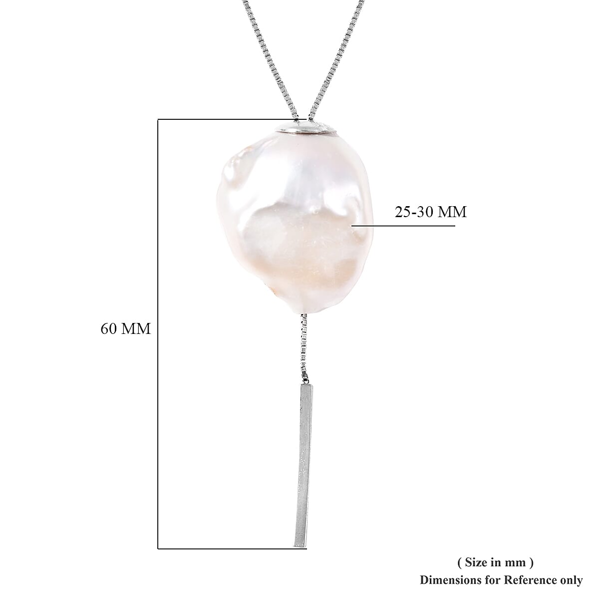 Baroque Pearl Lariat Necklace (Size 24) in Rhodium Overlay Sterling Silver