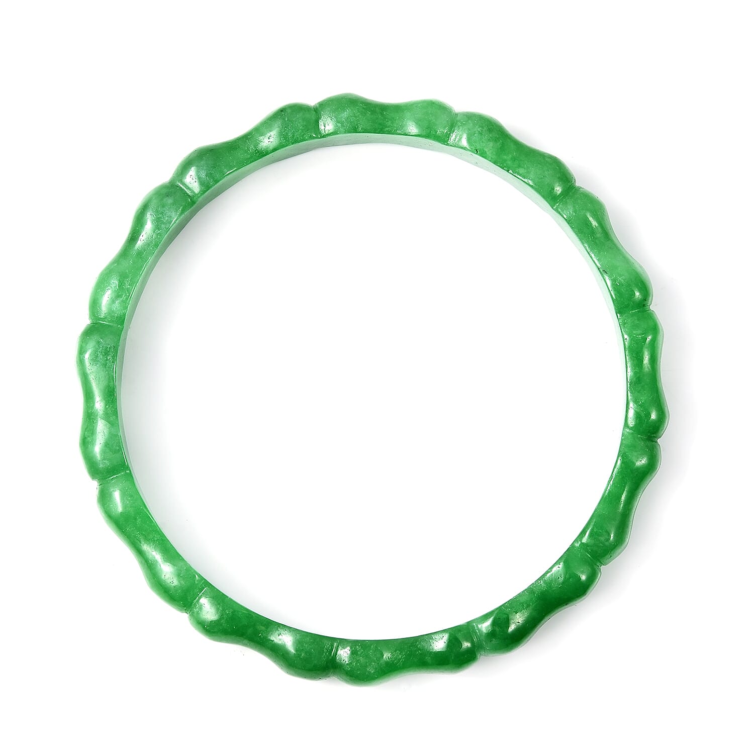 One Time Deal-Carved Green Jade Bamboo Bangle (Size 7.75) 109.00 Ct.