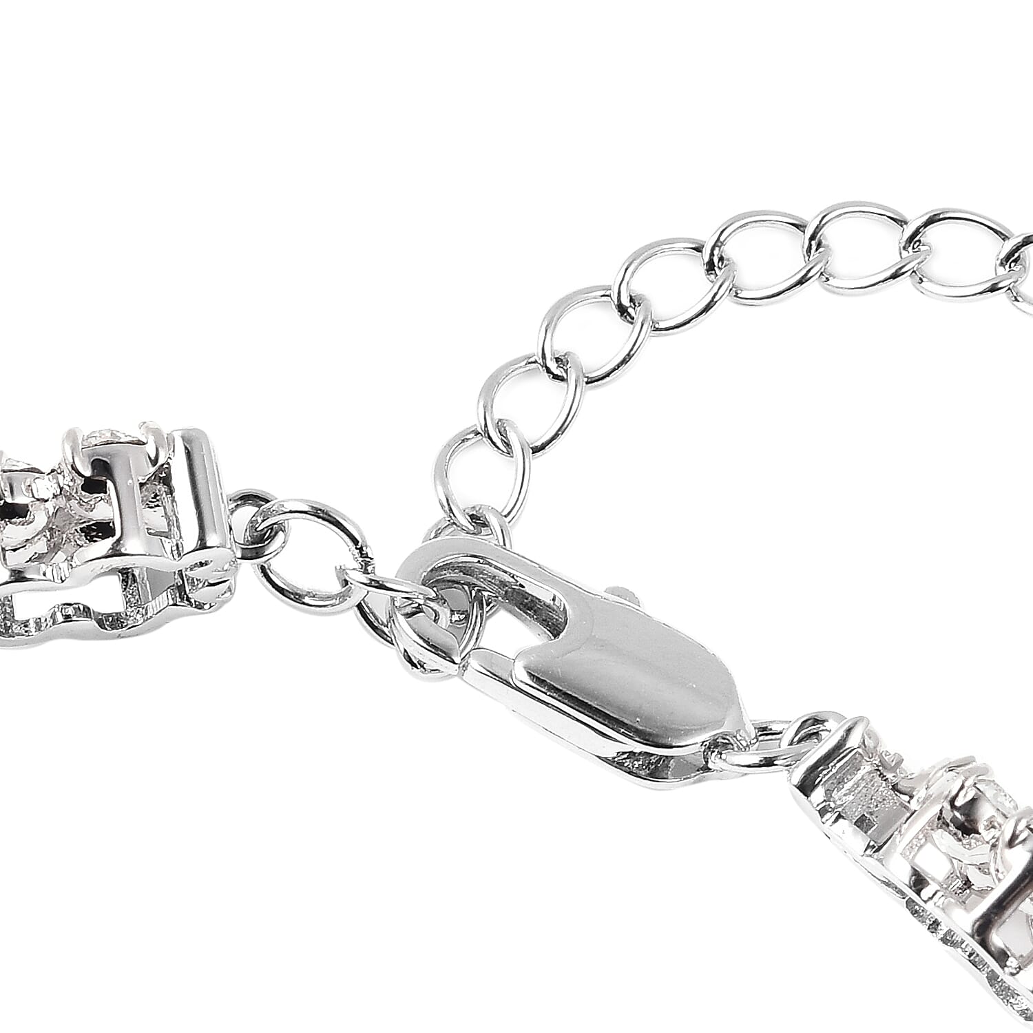 J Francis -  White Crystal (Rnd) Floral Bracelet (Size 8) in Silver Tone