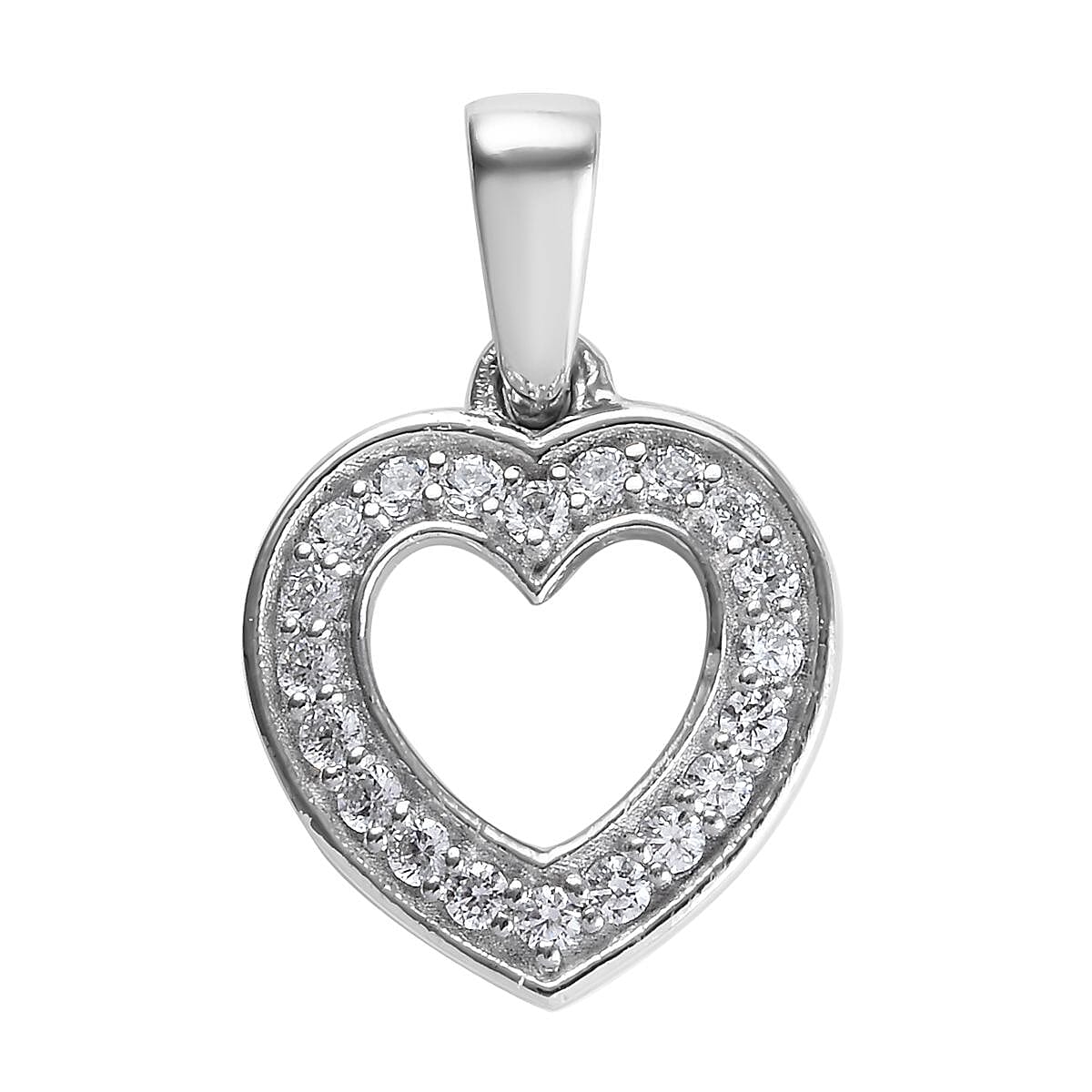 J Francis - Platinum Overlay Sterling Silver (Rnd) Heart Pendant Made with Finest CZ