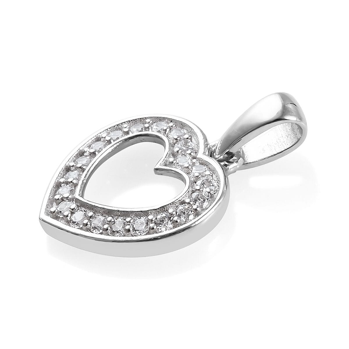 J Francis - Platinum Overlay Sterling Silver (Rnd) Heart Pendant Made with Finest CZ