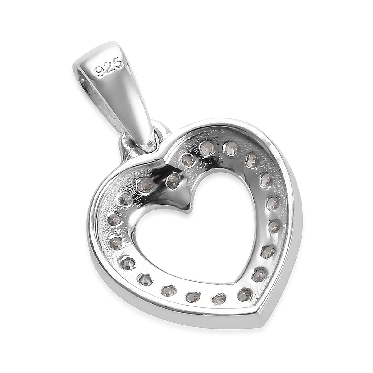 J Francis - Platinum Overlay Sterling Silver (Rnd) Heart Pendant Made with Finest CZ