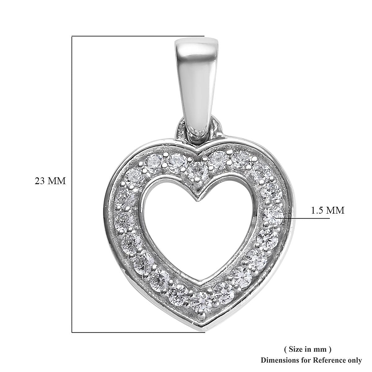 J Francis - Platinum Overlay Sterling Silver (Rnd) Heart Pendant Made with Finest CZ