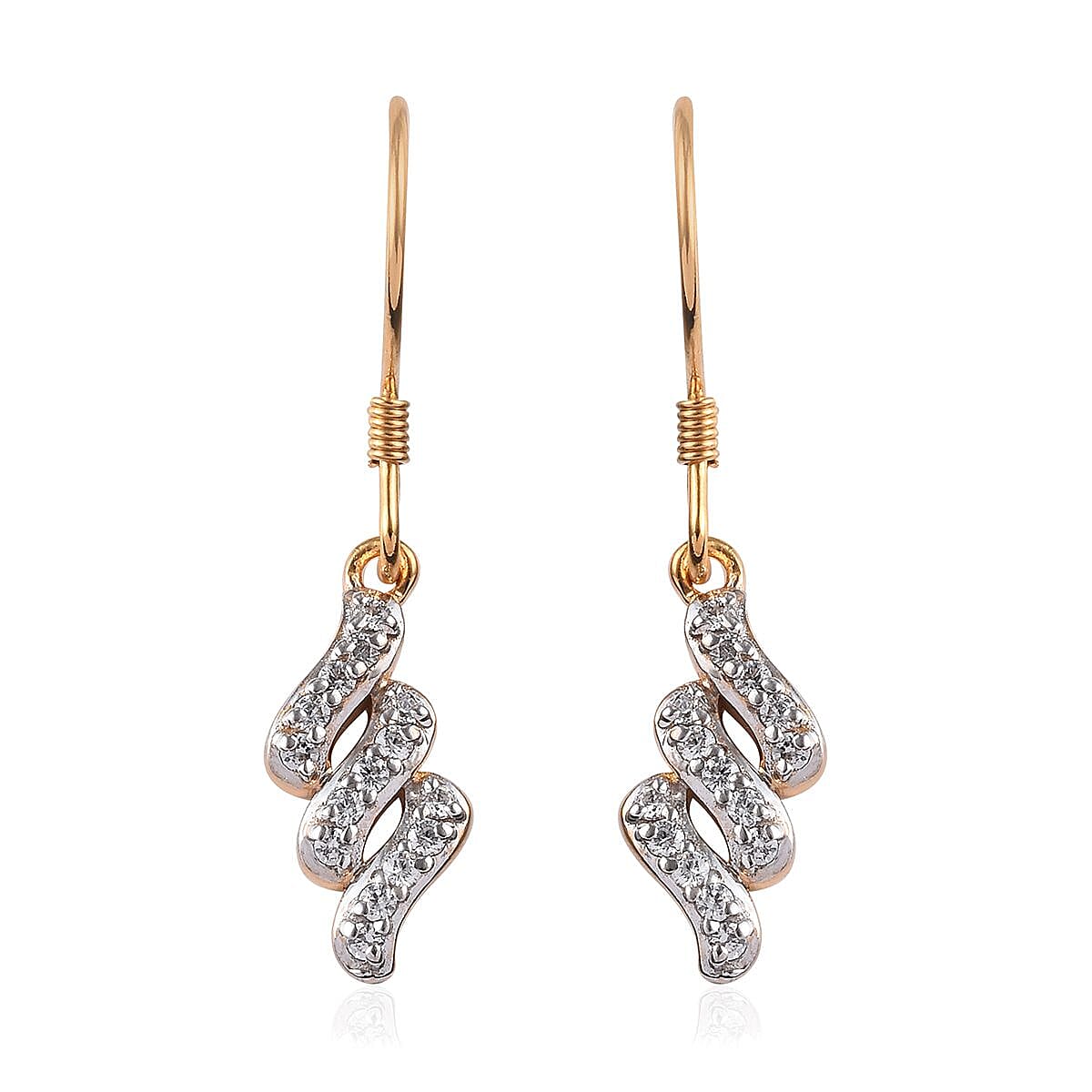 J Francis - 14K Gold Overlay Sterling Silver (Rnd) Hook Earrings Made with Finest CZ