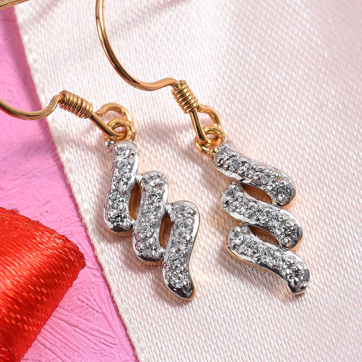 J Francis - 14K Gold Overlay Sterling Silver (Rnd) Hook Earrings Made with Finest CZ