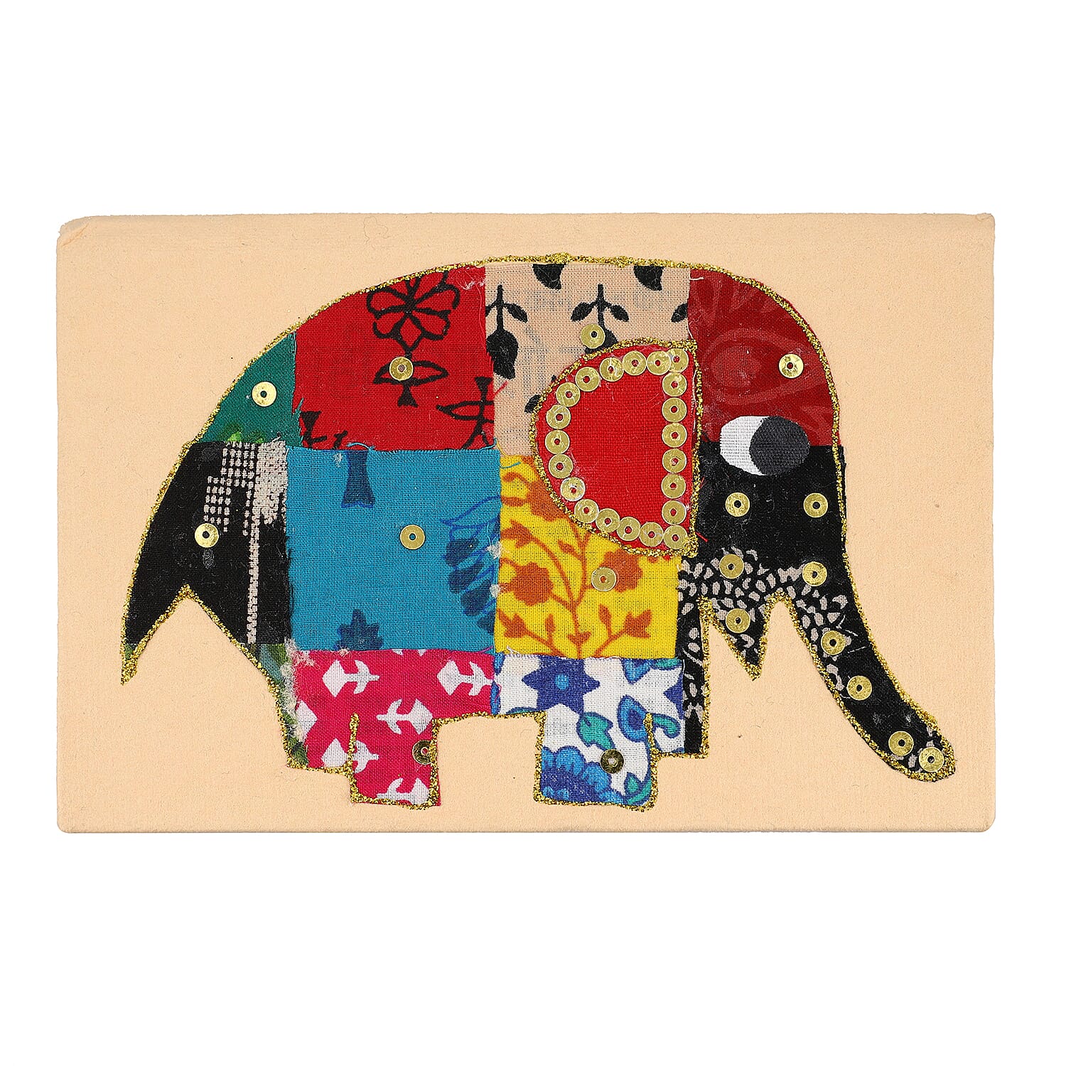 4 Piece Set - Two Elephant Design Handmade Paper Diary (100 Pages) and Two Beaded Pen - Ivory, Blue and Multi