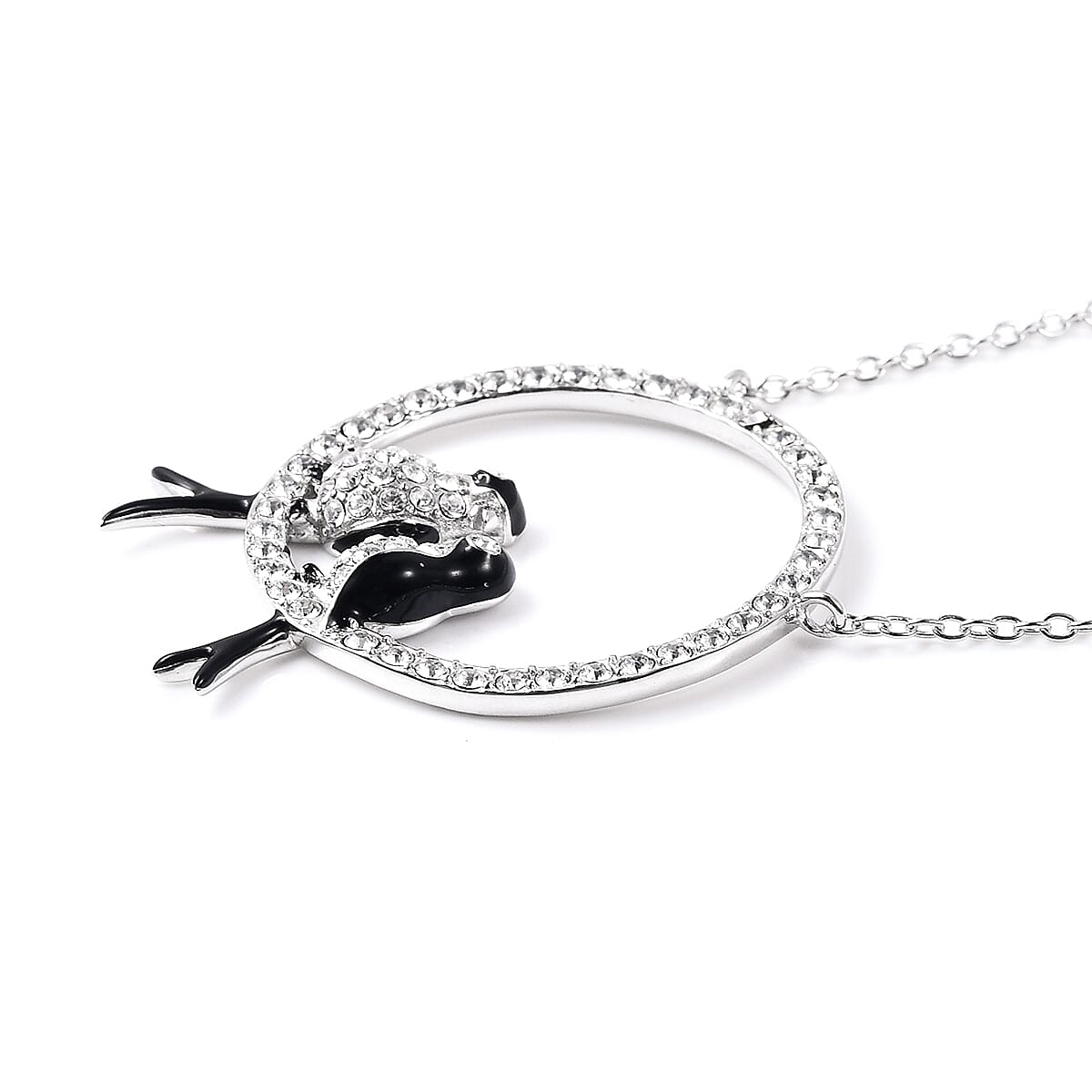 J Francis -  White Crystal Enamelled Love Bird Necklace (Size 18) in Sterling Silver