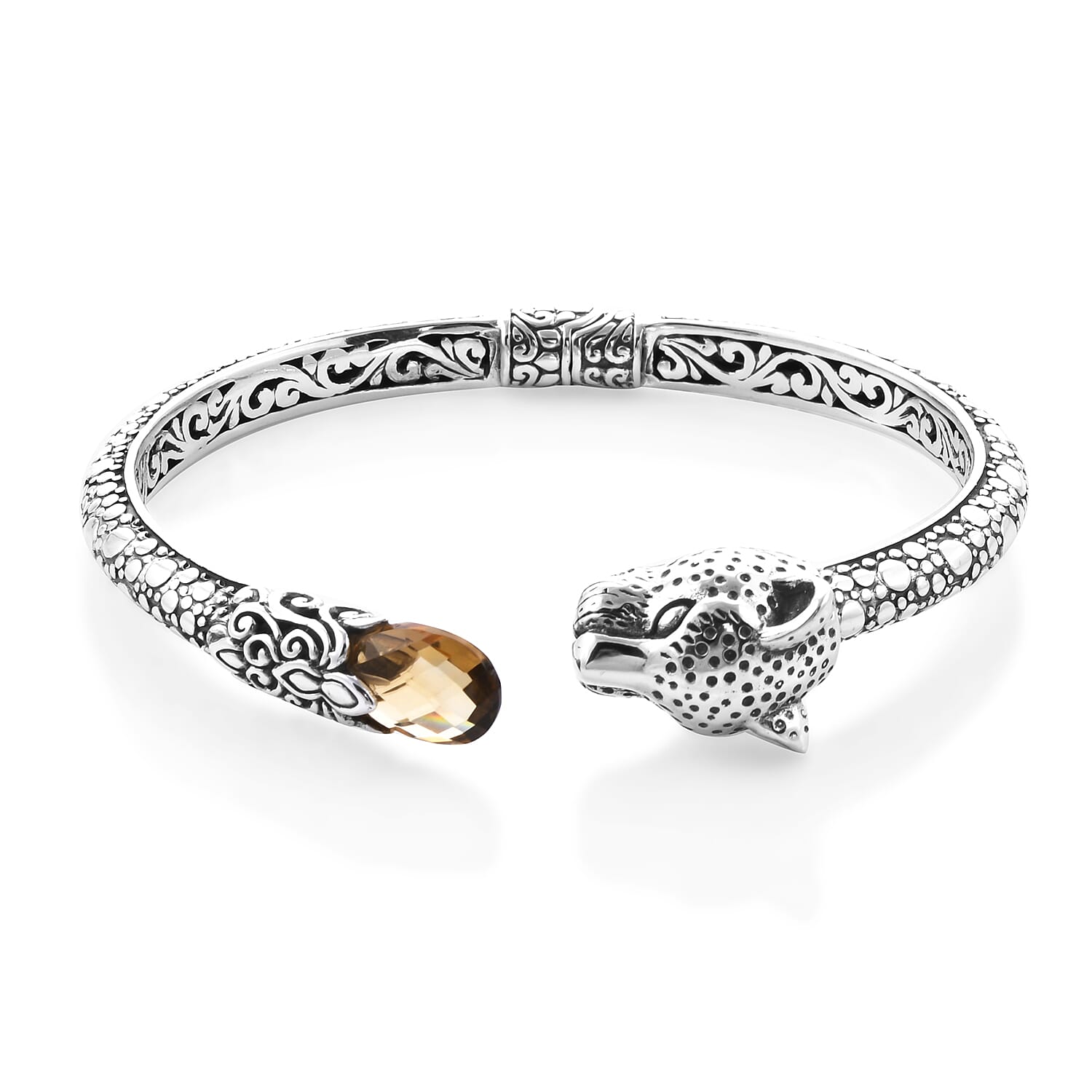 Royal Bali Collection - Citrine Leopard Bangle in Sterling Silver 3.37 Ct, Silver wt 26.00 Gms