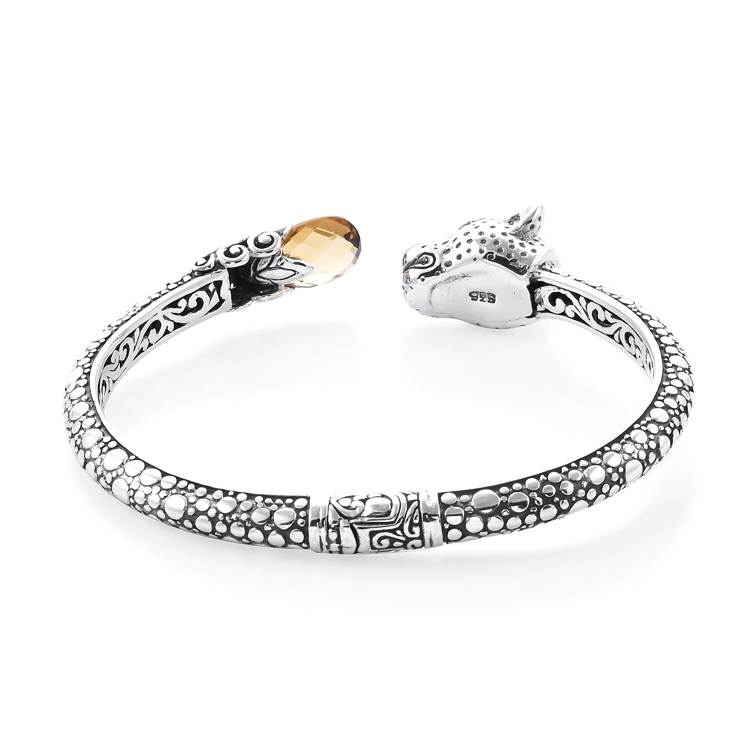Royal Bali Collection - Citrine Leopard Bangle in Sterling Silver 3.37 Ct, Silver wt 26.00 Gms