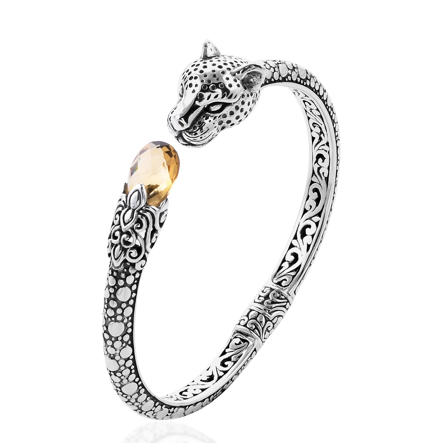 Royal Bali Collection - Citrine Leopard Bangle in Sterling Silver 3.37 Ct, Silver wt 26.00 Gms
