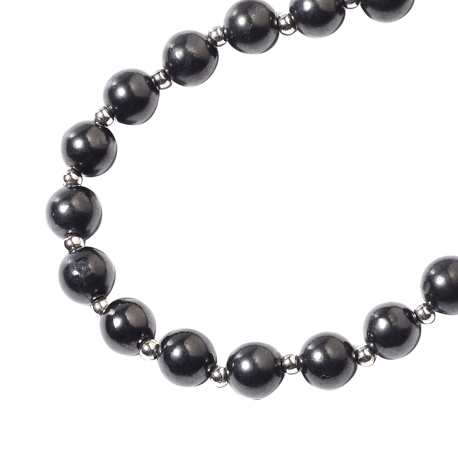 GP - Shungite (Rnd), Beads Necklace with Blue Sapphire  (Size 18) in Rhodium Overlay Sterling Silver with Magnetic Lock 134.03 Ct.