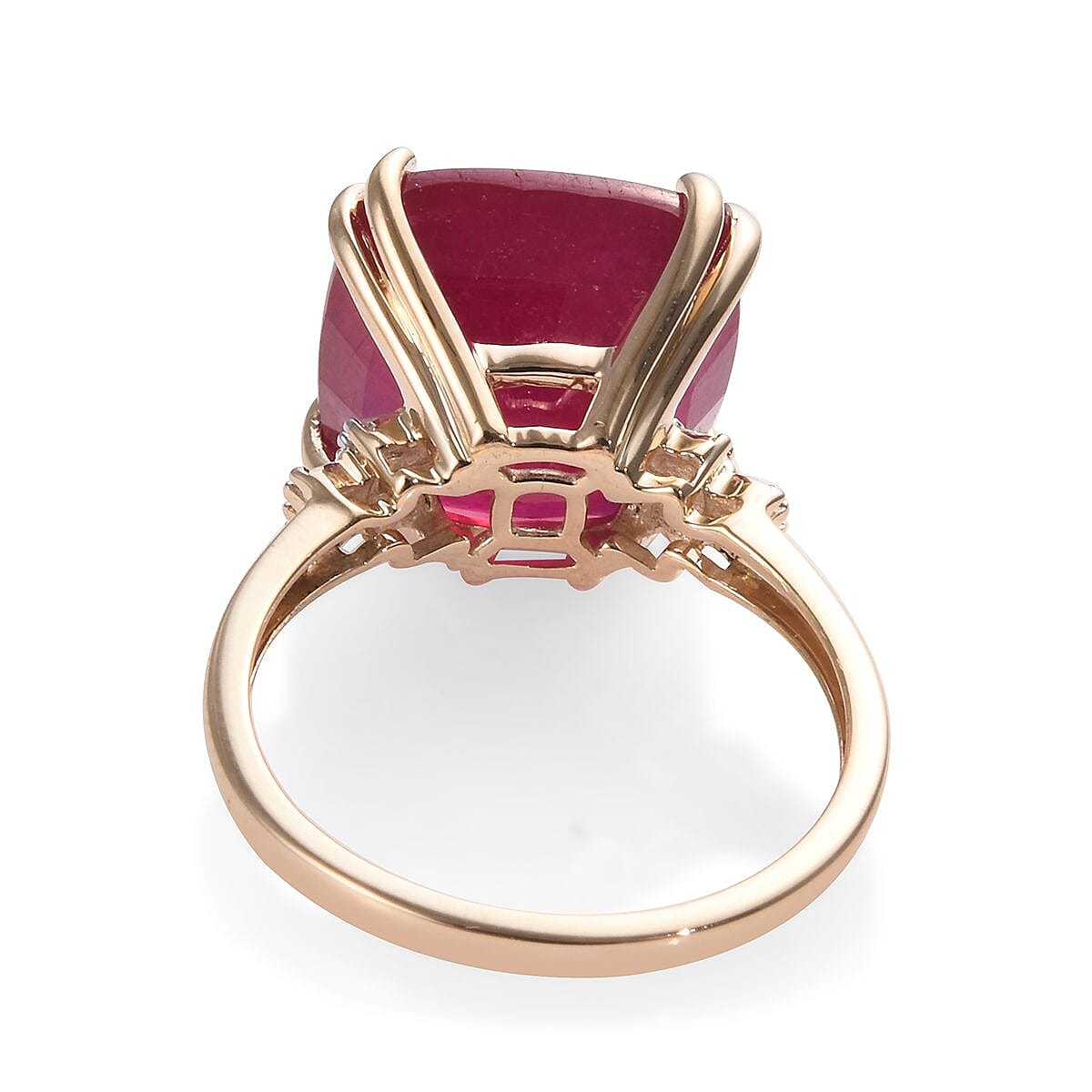 9K Yellow Gold AAA African Ruby (Cush 12x12mm), Diamond Ring 11.40 Ct.