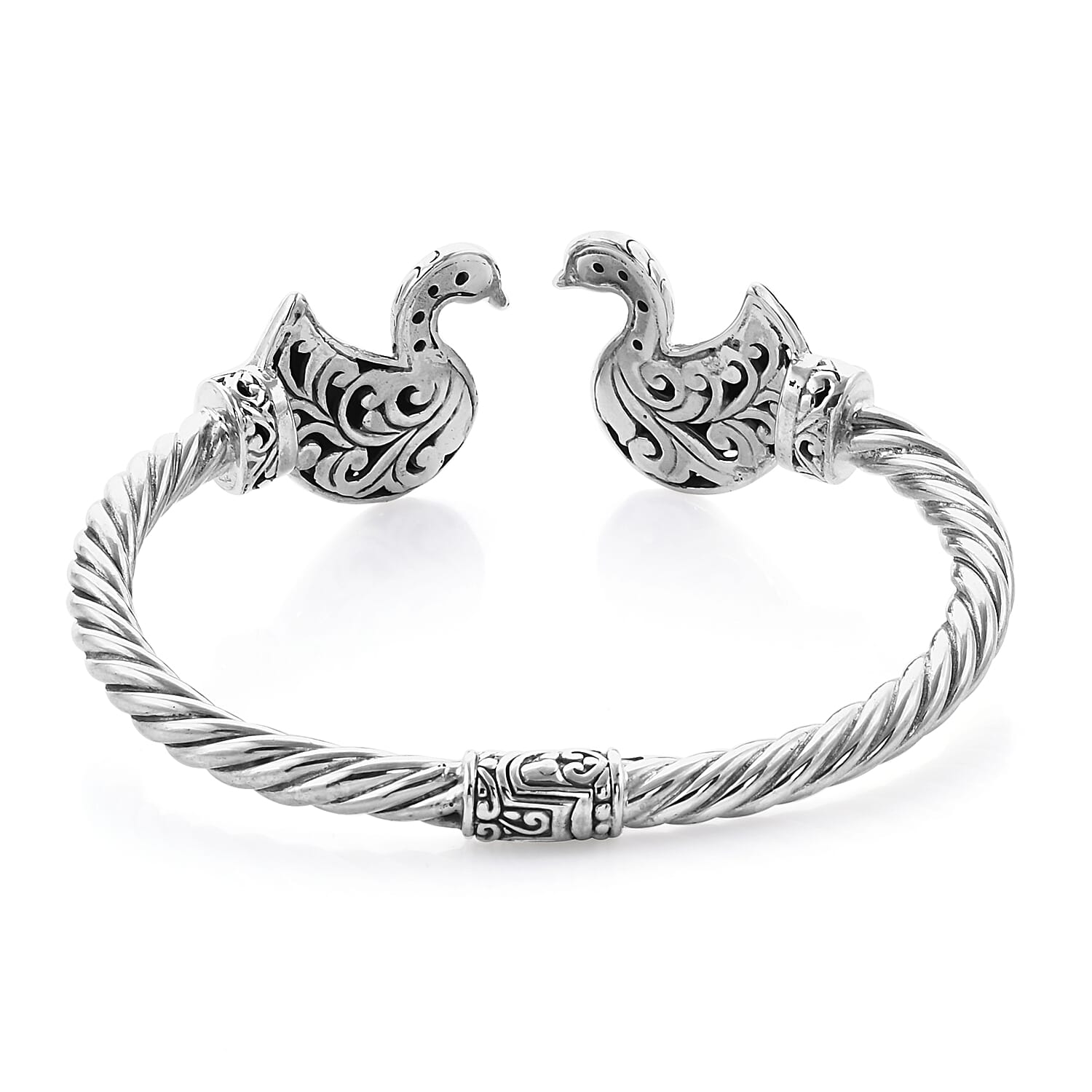 Royal Bali Collection- Sterling Silver Swan Bangle (Size 7.25), Silver wt, 30.00 Gms