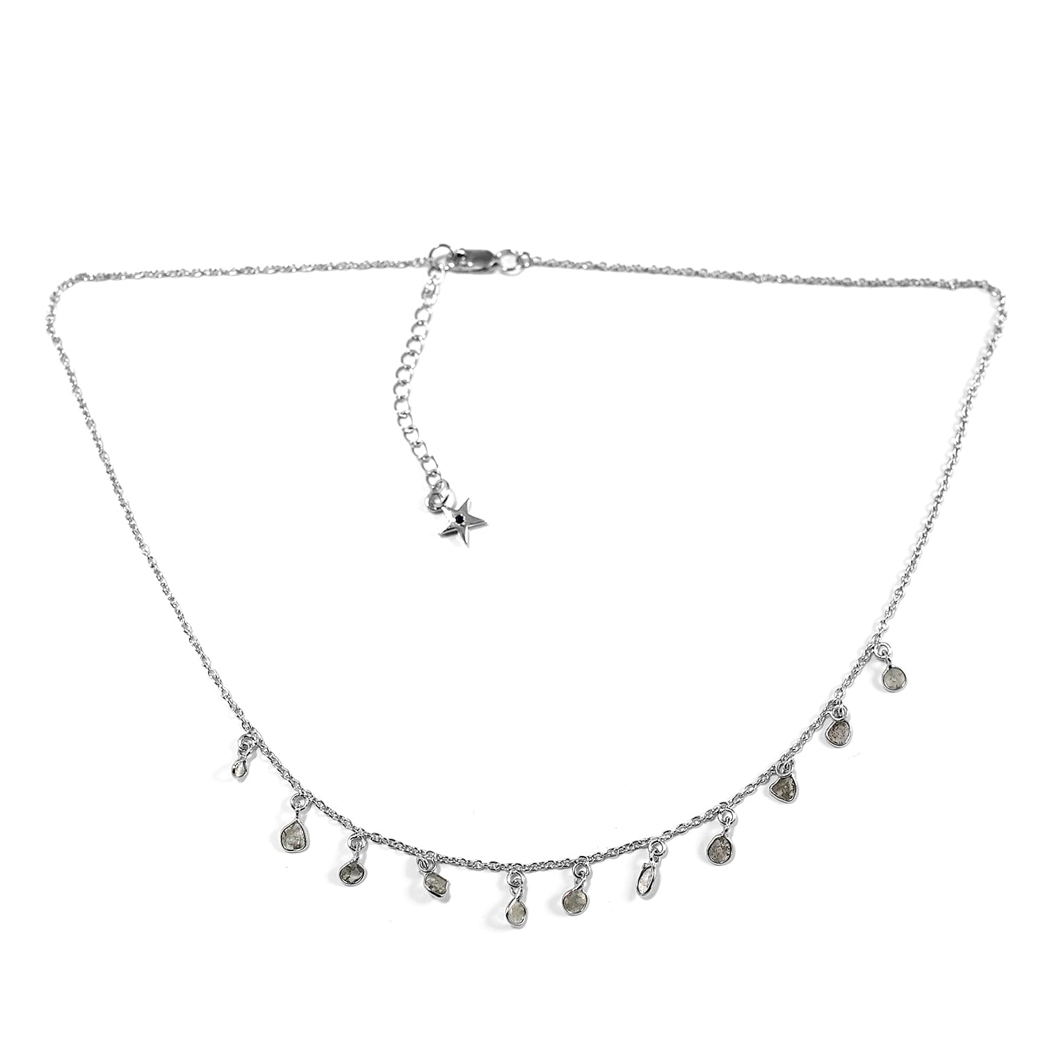 GP Polki Diamond and Blue Sapphire Necklace (Size 18 with 2 inch Extender) in Platinum Overlay Sterling Silver 2.03 Ct.