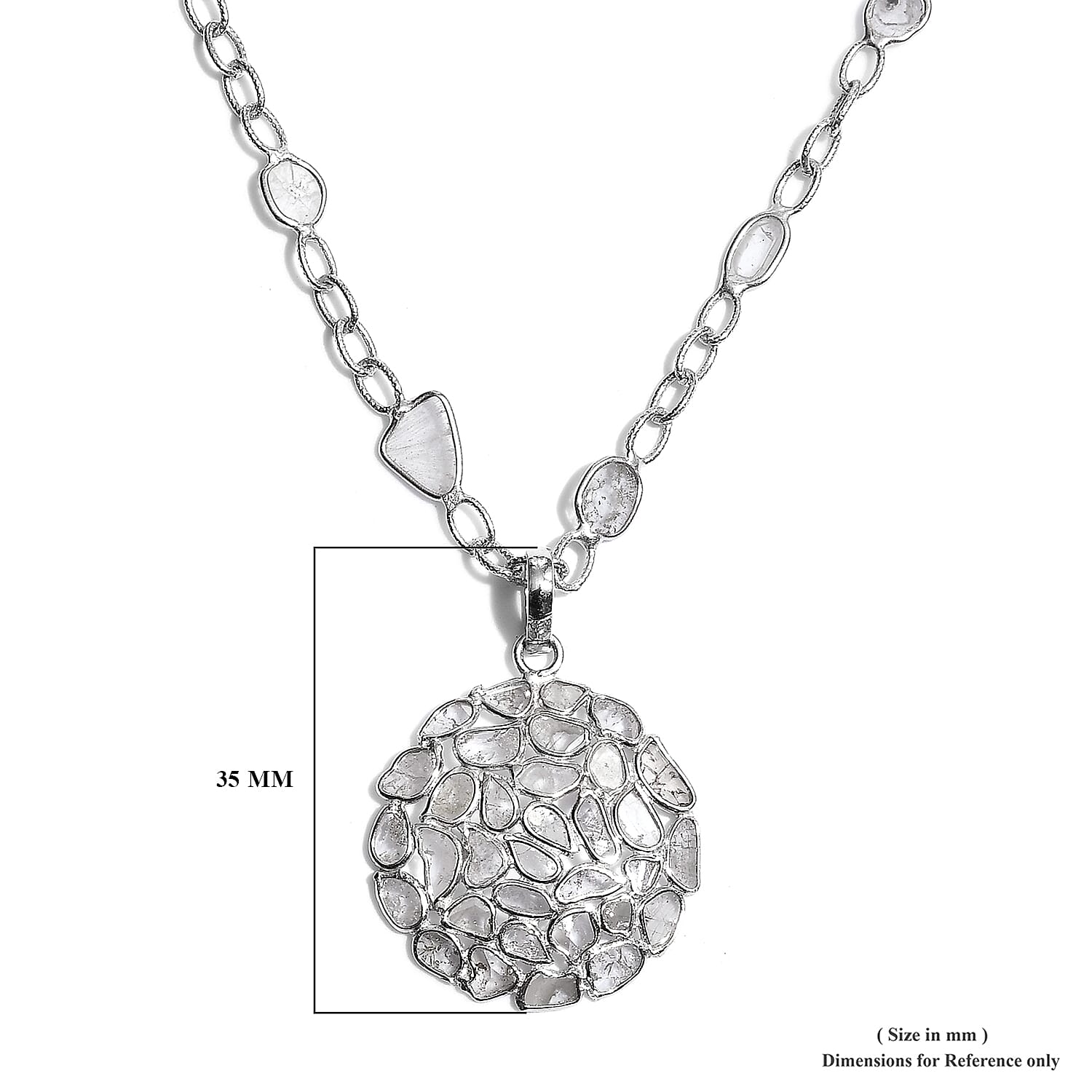 GP Polki Diamond and Blue Sapphire Necklace (Size 18 with 2 inch Extender) in Platinum Overlay Sterling Silver 2.03 Ct.