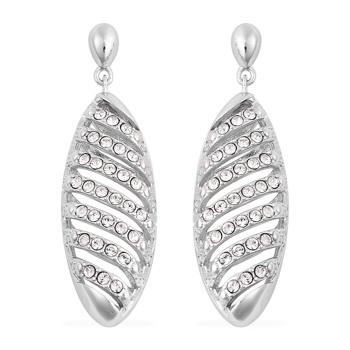 J Francis -  White Crystal (Rnd) Dangle Earrings in Silver Tone