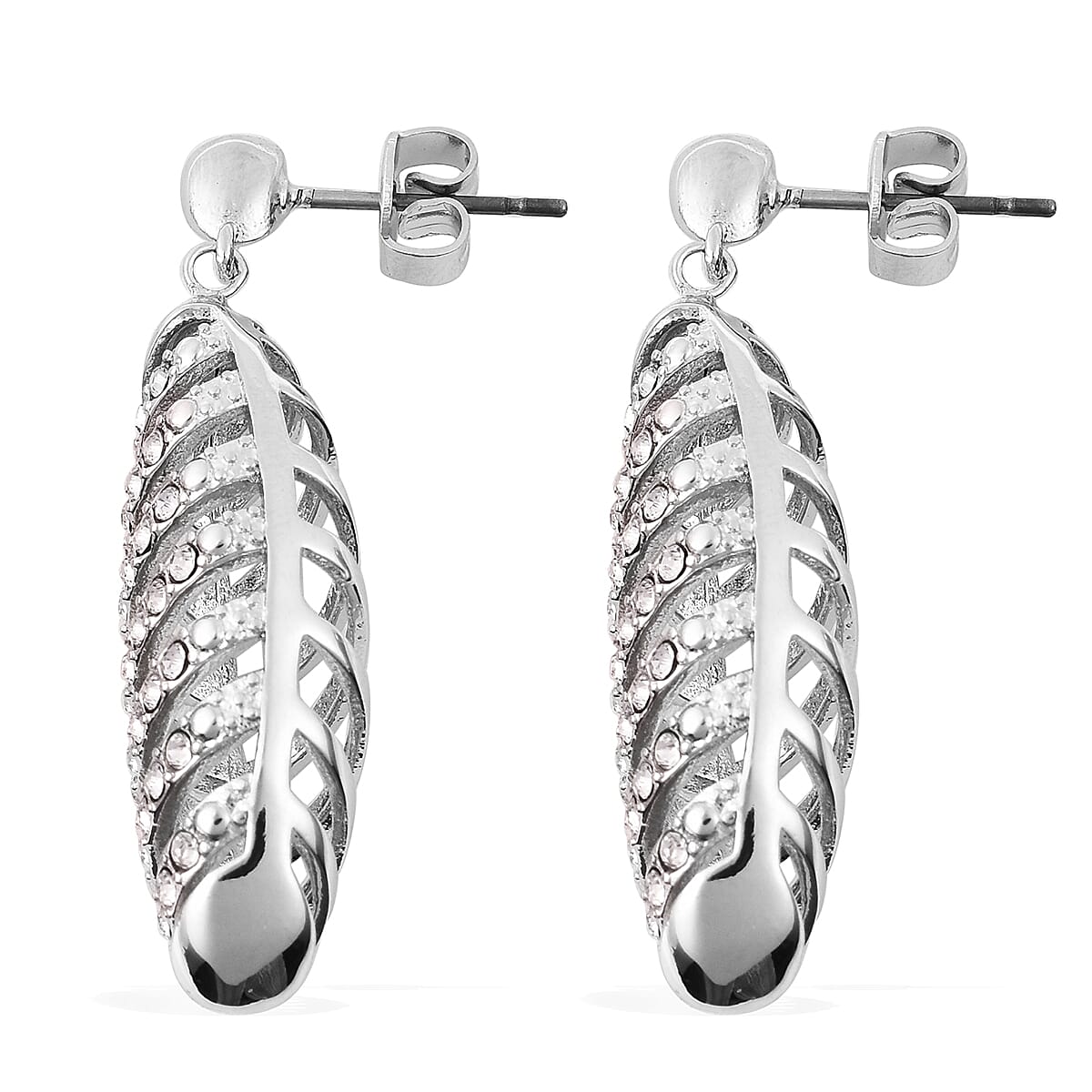 J Francis -  White Crystal (Rnd) Dangle Earrings in Silver Tone