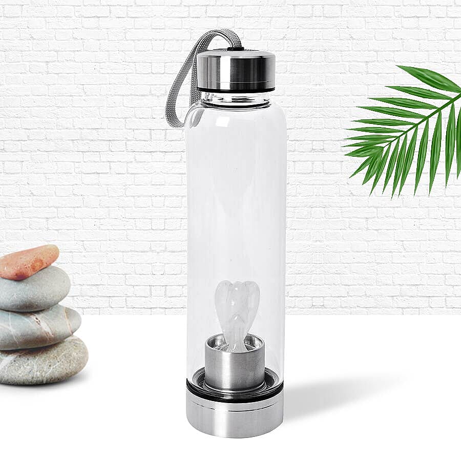 550 ML Clear Quartz Angel Figurine Crystal Elixir Water Bottle with Stainless Steel Cap (Size 24.5x6.5 Cm)