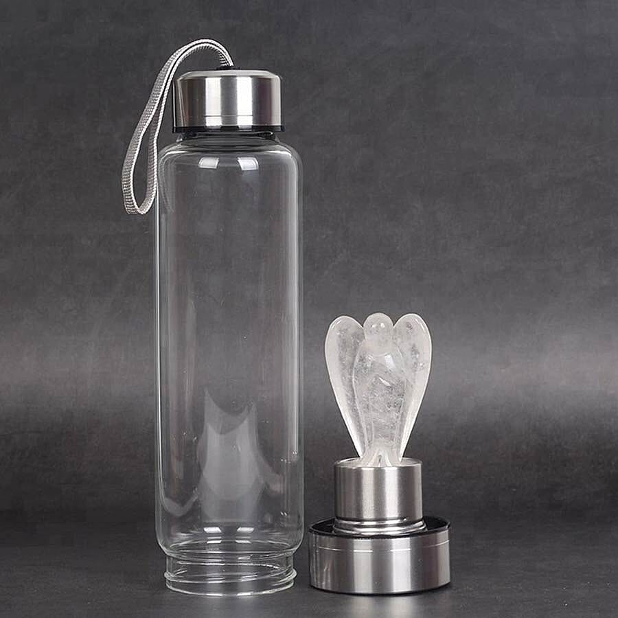 550 ML Clear Quartz Angel Figurine Crystal Elixir Water Bottle with Stainless Steel Cap (Size 24.5x6.5 Cm)