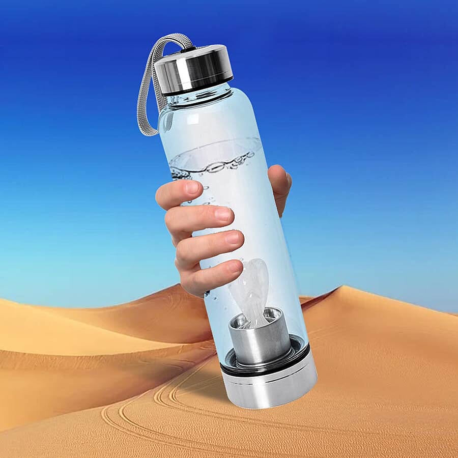 550 ML Clear Quartz Angel Figurine Crystal Elixir Water Bottle with Stainless Steel Cap (Size 24.5x6.5 Cm)