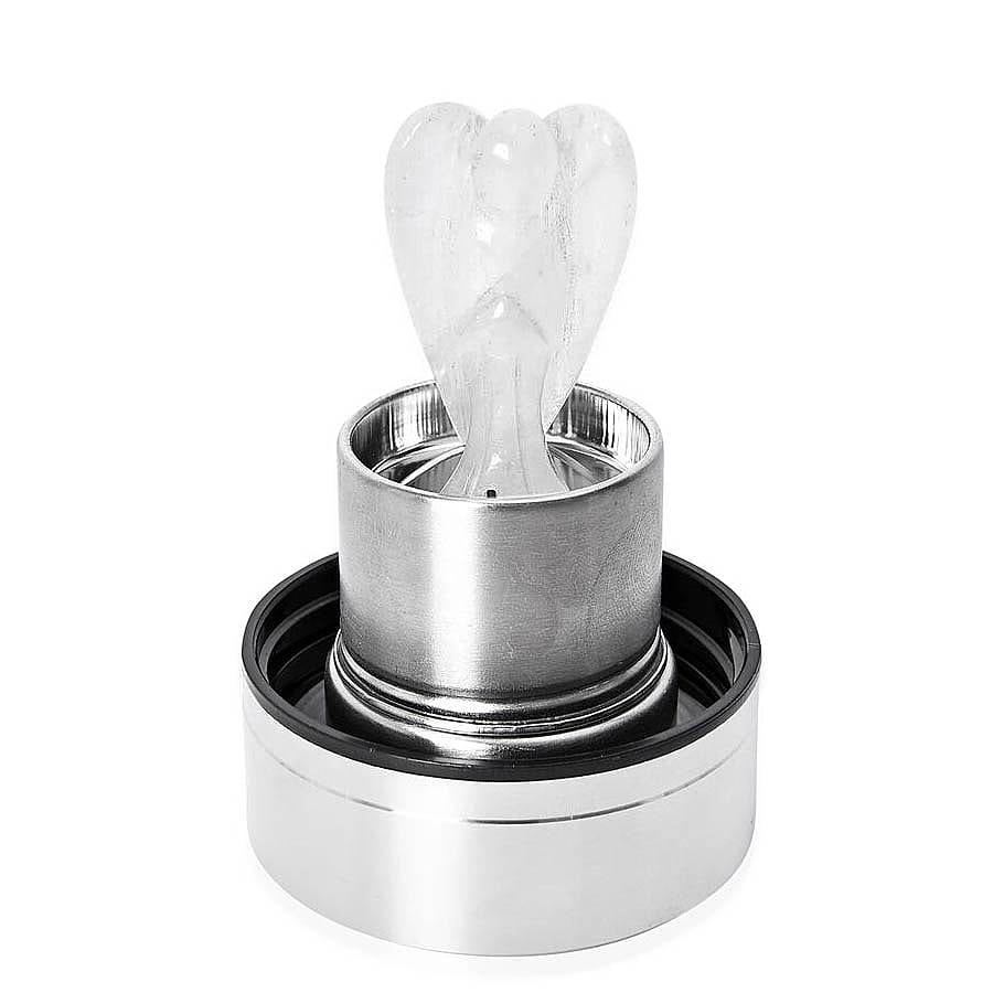 550 ML Clear Quartz Angel Figurine Crystal Elixir Water Bottle with Stainless Steel Cap (Size 24.5x6.5 Cm)
