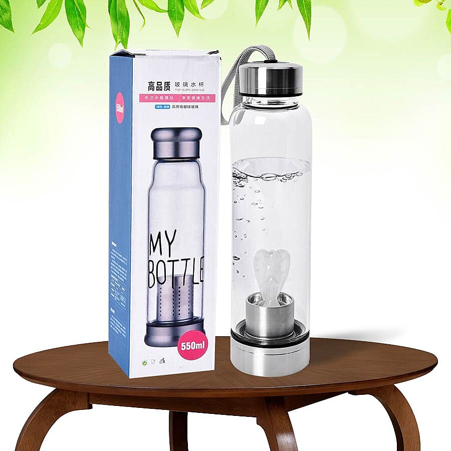 550 ML Clear Quartz Angel Figurine Crystal Elixir Water Bottle with Stainless Steel Cap (Size 24.5x6.5 Cm)