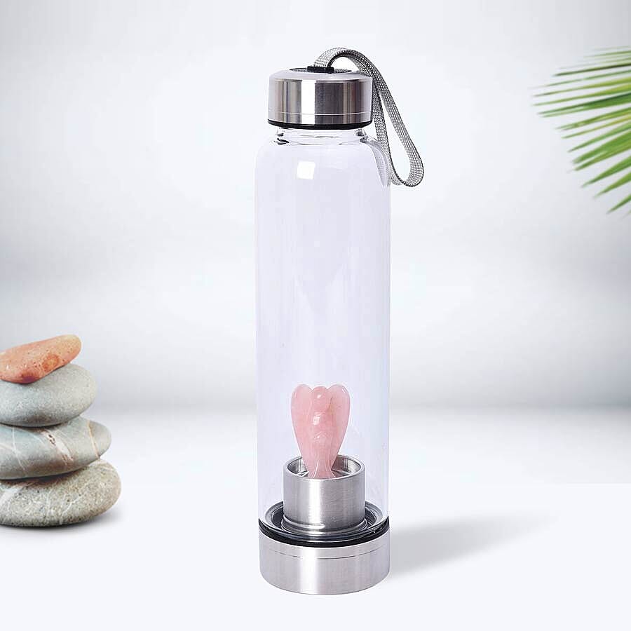 550 ML Rose Quartz Angel Figurine Crystal Elixir Water Bottle with Stainless Steel Cap (Size 24.5x6.5 Cm)