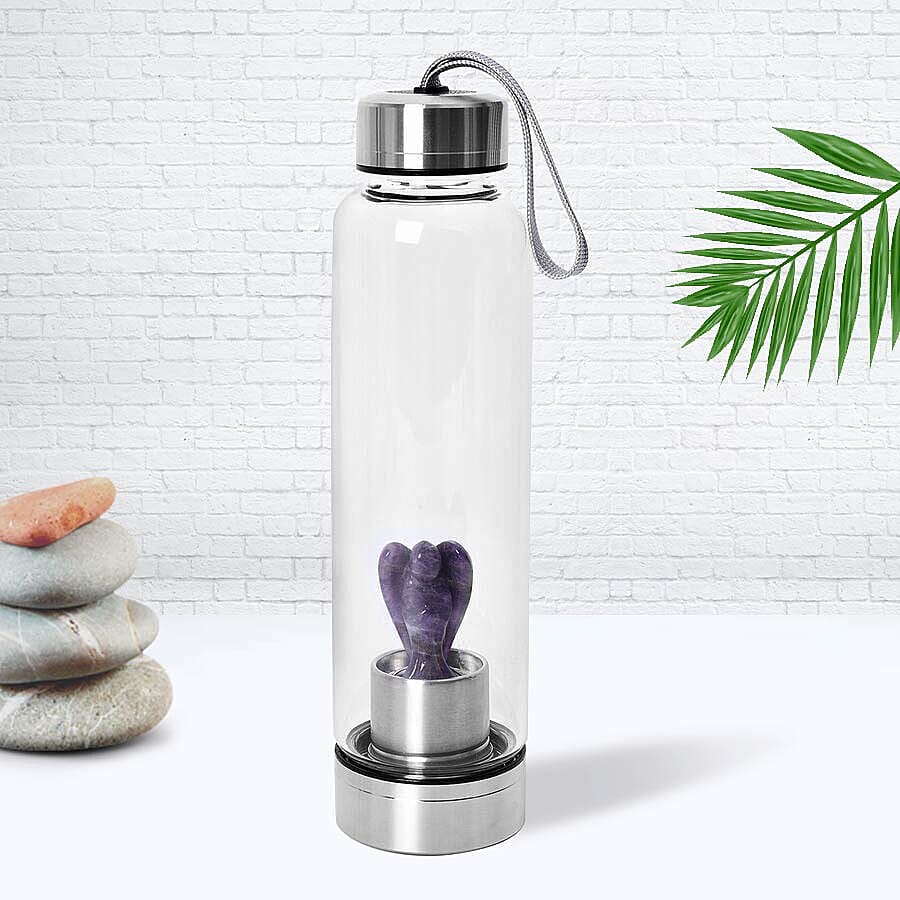 550 ML Amethyst Angel Figurine Crystal Elixir Water Bottle with Stainless Steel Cap (Size 24.5x6.5 Cm)