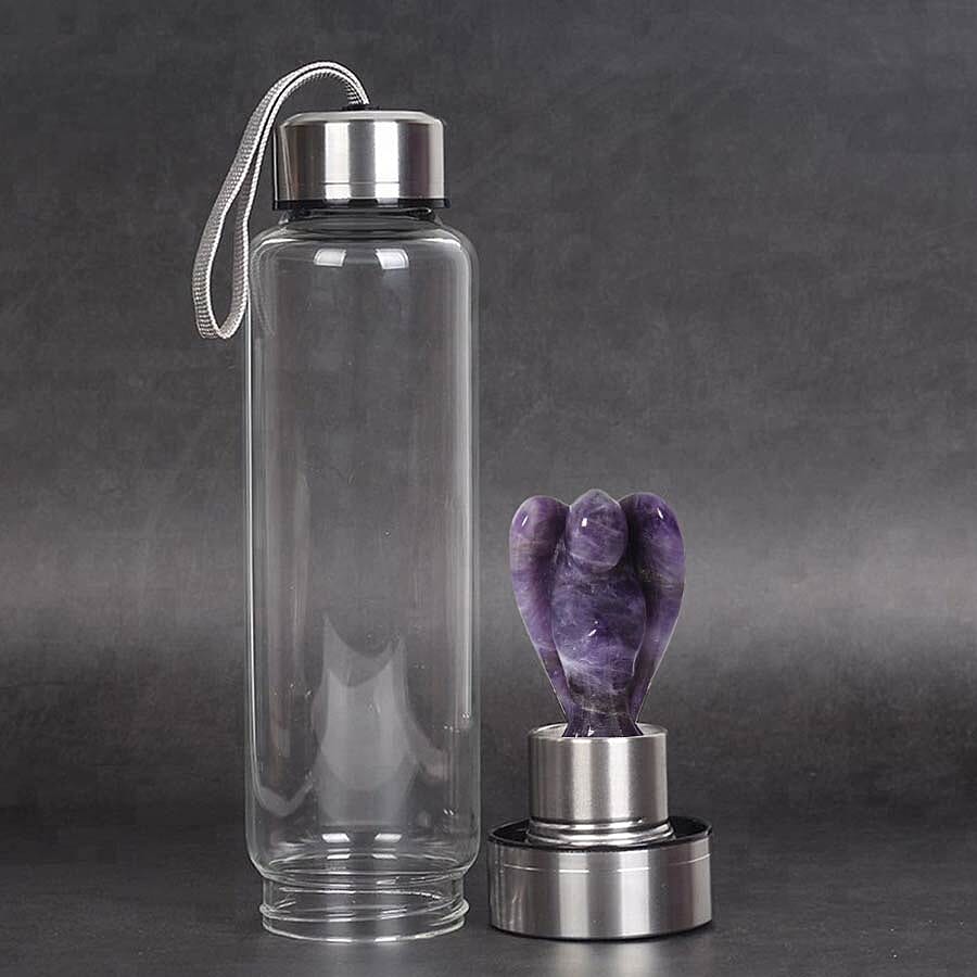 550 ML Amethyst Angel Figurine Crystal Elixir Water Bottle with Stainless Steel Cap (Size 24.5x6.5 Cm)