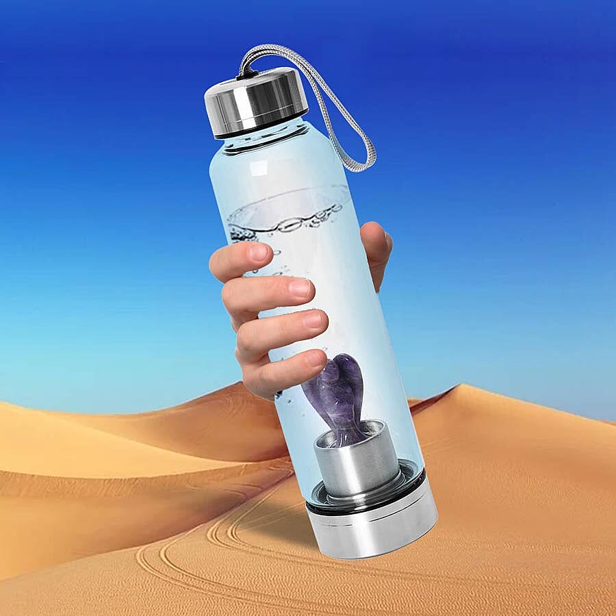 550 ML Amethyst Angel Figurine Crystal Elixir Water Bottle with Stainless Steel Cap (Size 24.5x6.5 Cm)