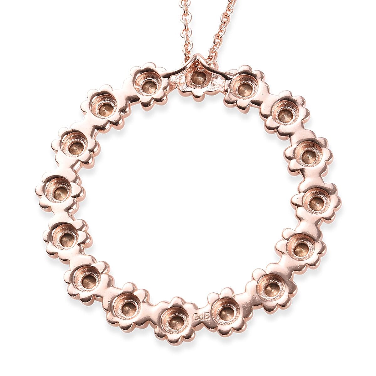 J Francis -  White Crystal Flower Circle Pendant with Chain (Size 20) in 18K Rose Gold Plated