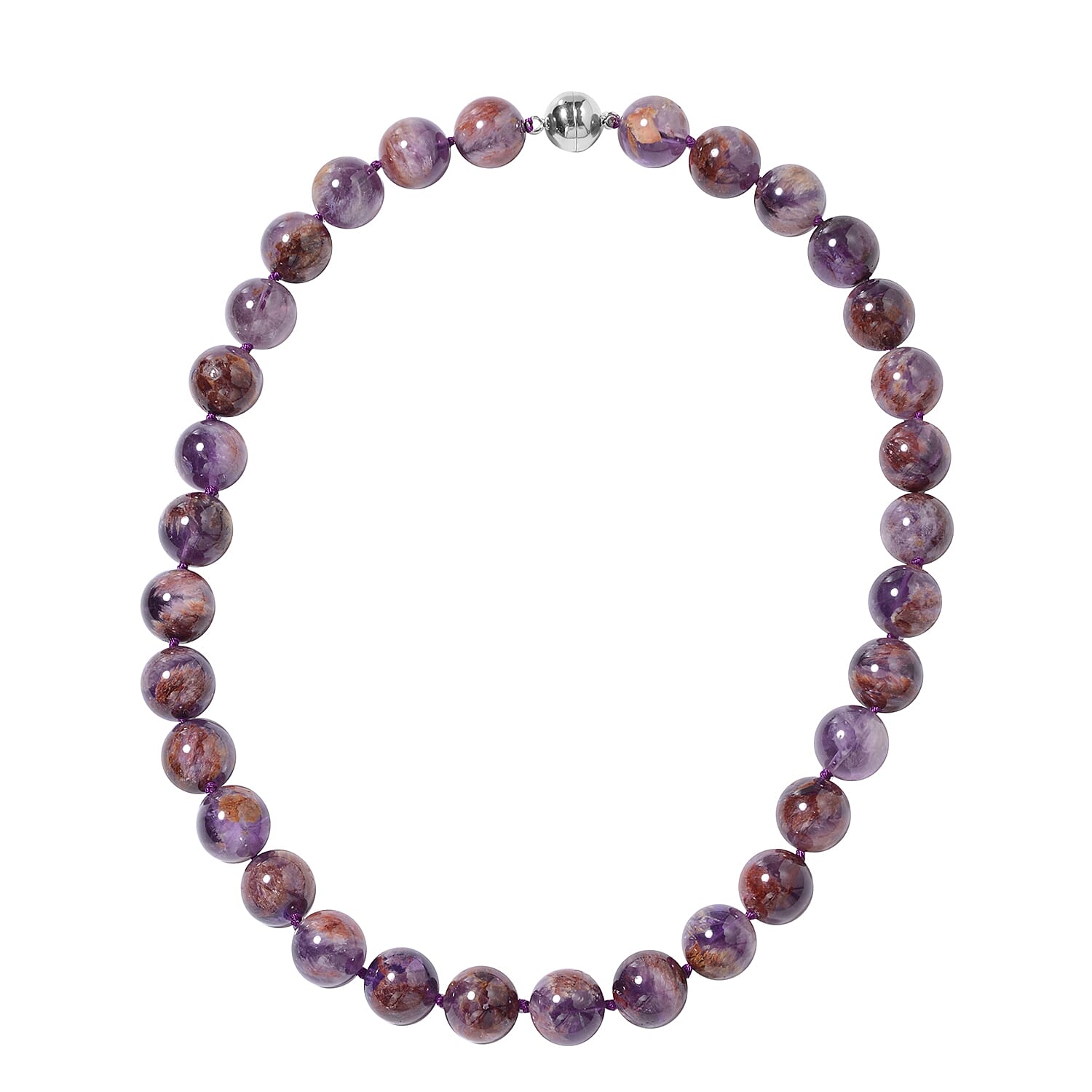 Tucson Special - Extremely Rare 100% Natural Cacoxenite (Rnd 13-15mm) Necklace (Size 20) in Sterling Silver with Magnetic lock 525.00 Ct.