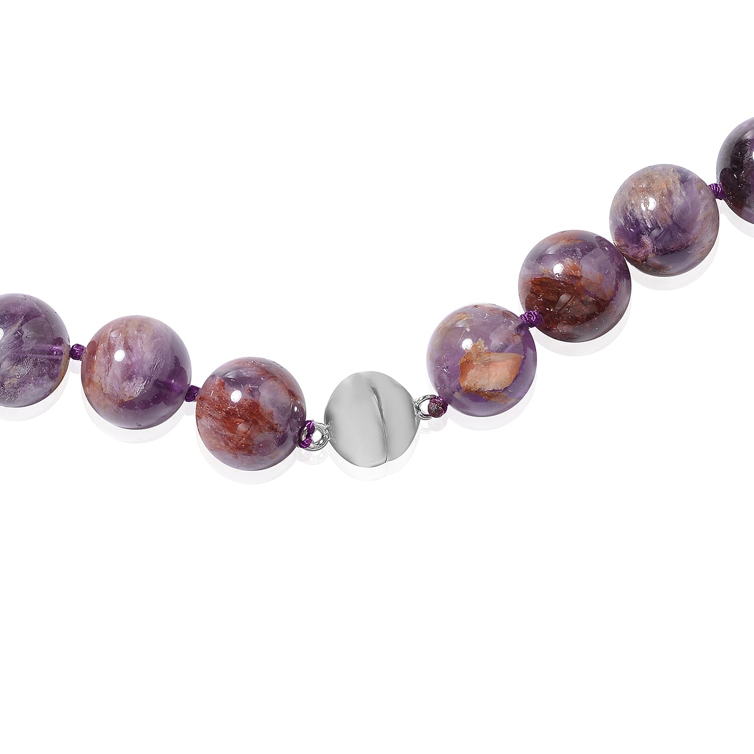 Tucson Special - Extremely Rare 100% Natural Cacoxenite (Rnd 13-15mm) Necklace (Size 20) in Sterling Silver with Magnetic lock 525.00 Ct.