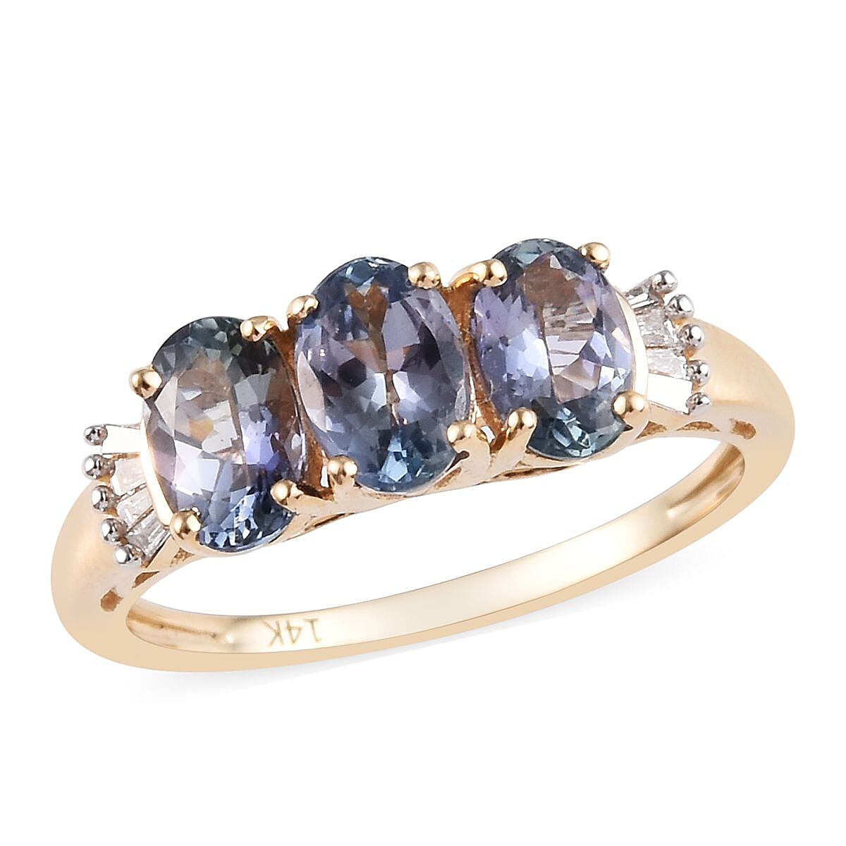 14K Yellow Gold Peacock Tanzanite (Ovl), Diamond Ring 1.55 Ct.