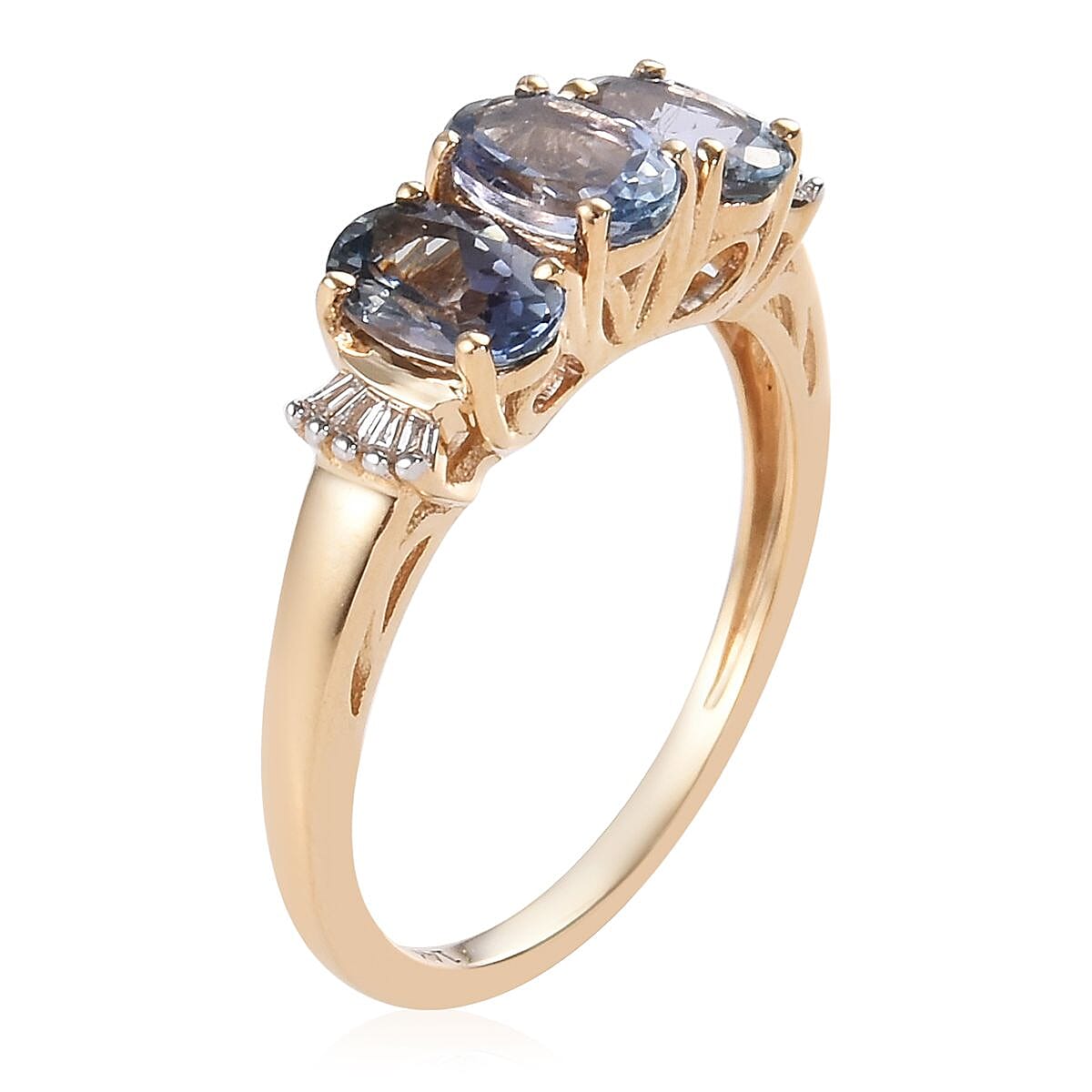 14K Yellow Gold Peacock Tanzanite (Ovl), Diamond Ring 1.55 Ct.