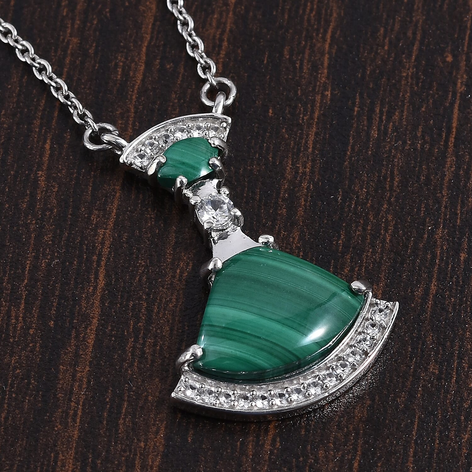 GP - Malachite, Natural Cambodian Zircon and Blue Sapphire Necklace (Size 18) in Platinum Overlay Sterling Silver 5.51 Ct.