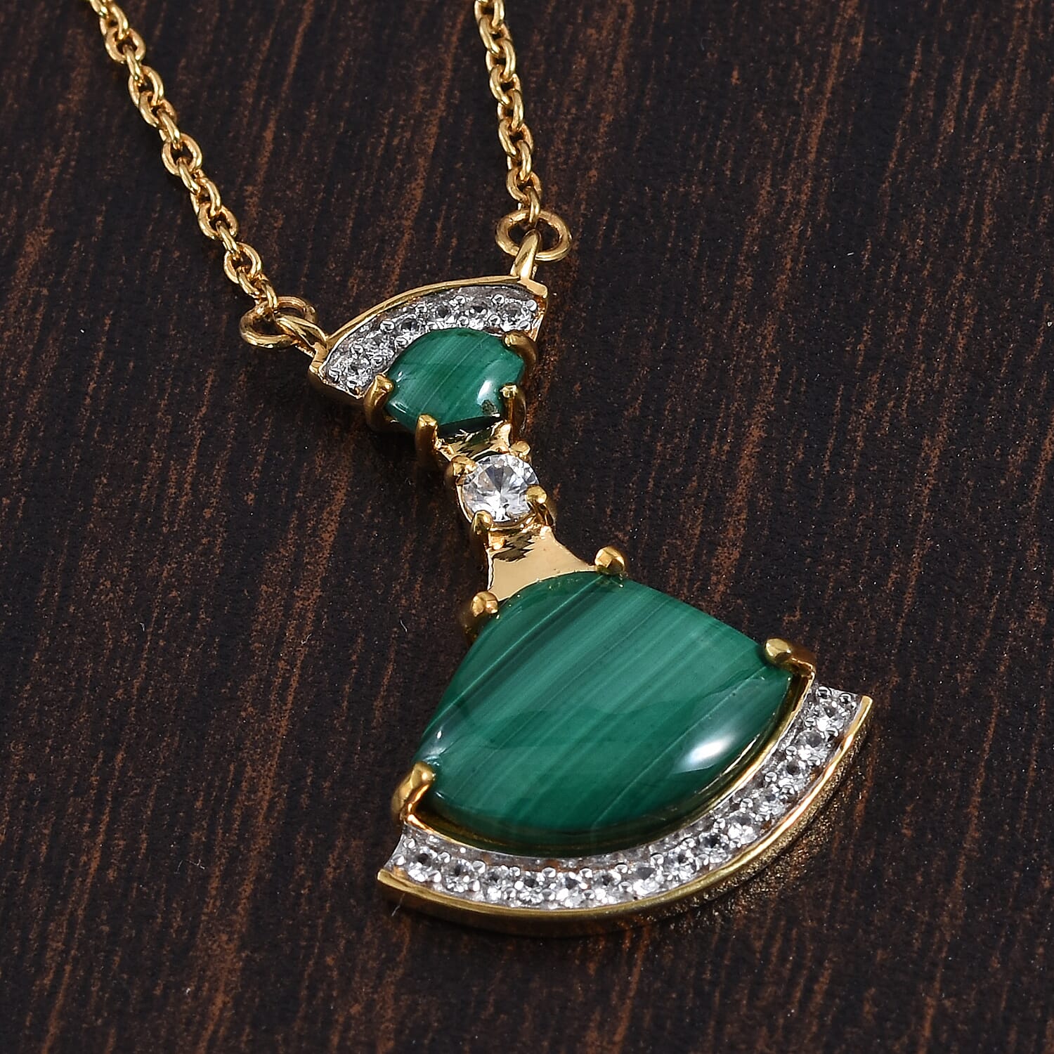GP - Malachite, Natural Cambodian Zircon and Blue Sapphire Necklace (Size 18) in 14K Gold Overlay Sterling Silver 5.51 Ct.