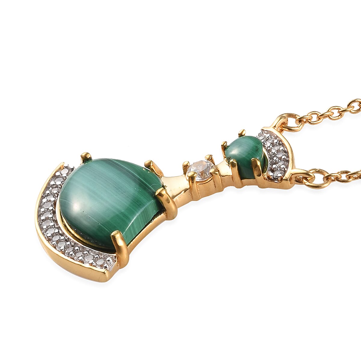 GP - Malachite, Natural Cambodian Zircon and Blue Sapphire Necklace (Size 18) in 14K Gold Overlay Sterling Silver 5.51 Ct.