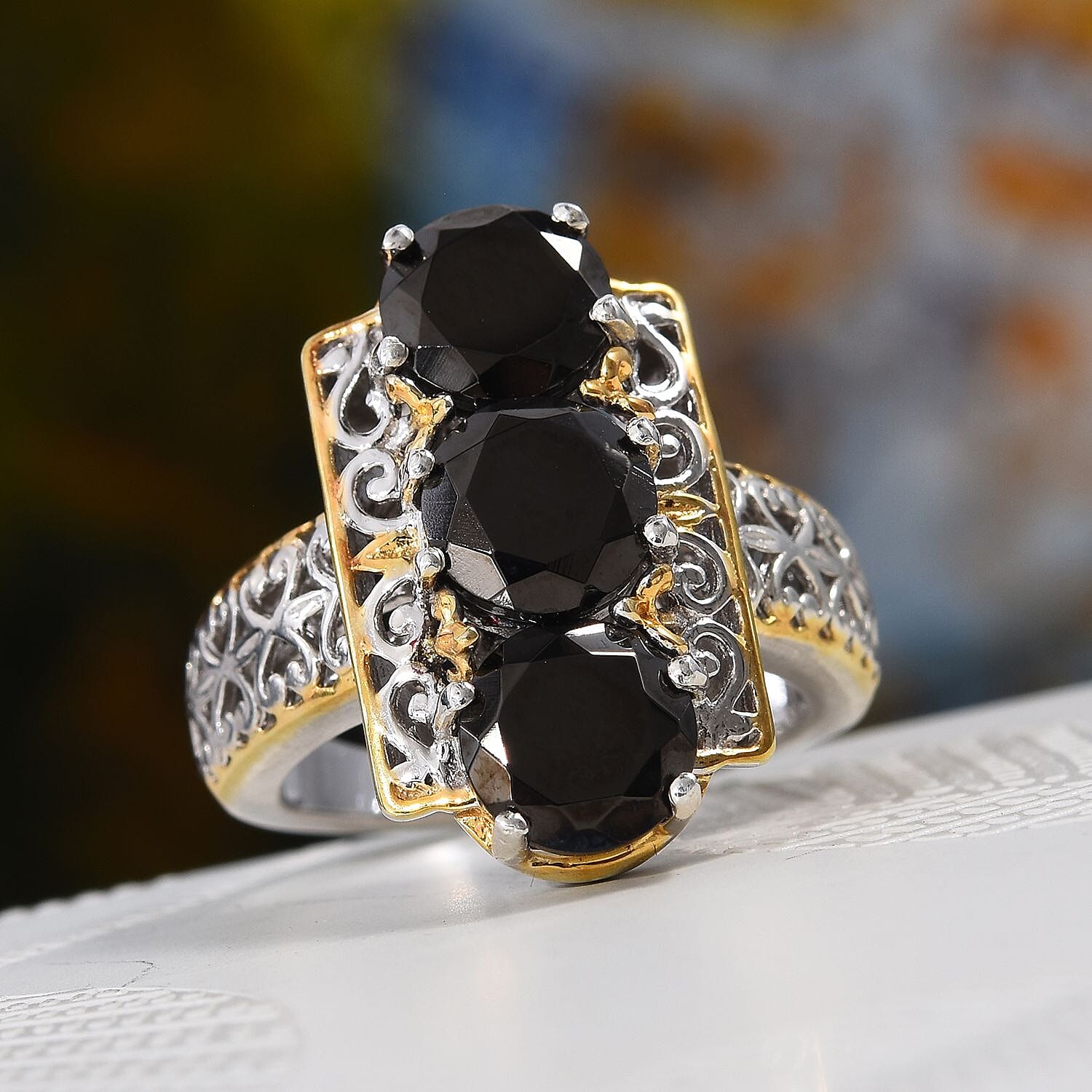 Elite Shungite (Rnd) Ring in Platinum and Yellow Gold Overlay Sterling Silver 2.00 Ct.