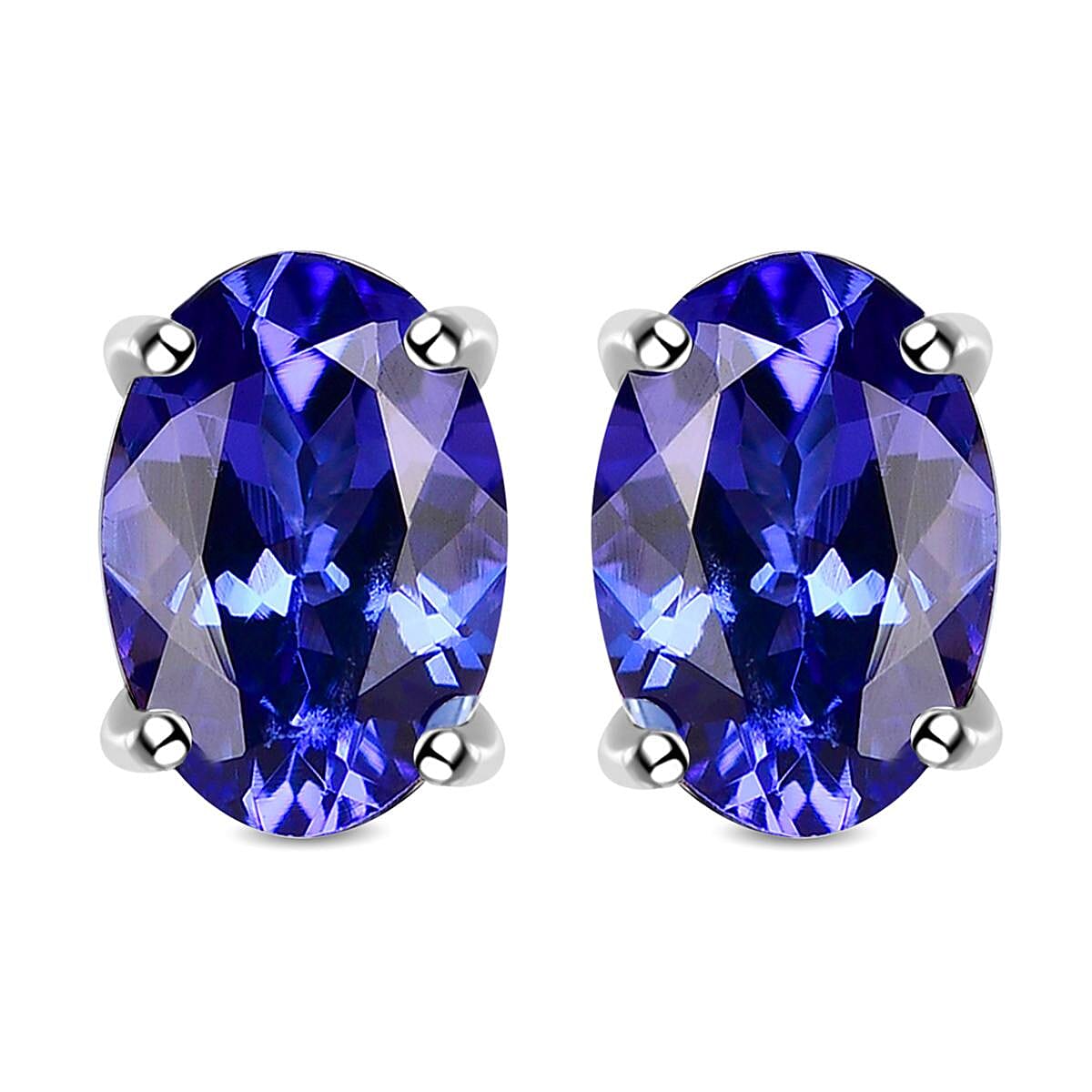 9K White Gold Tanzanite (Ovl) Stud Earrings (with Push Back) 1.26 Ct.
