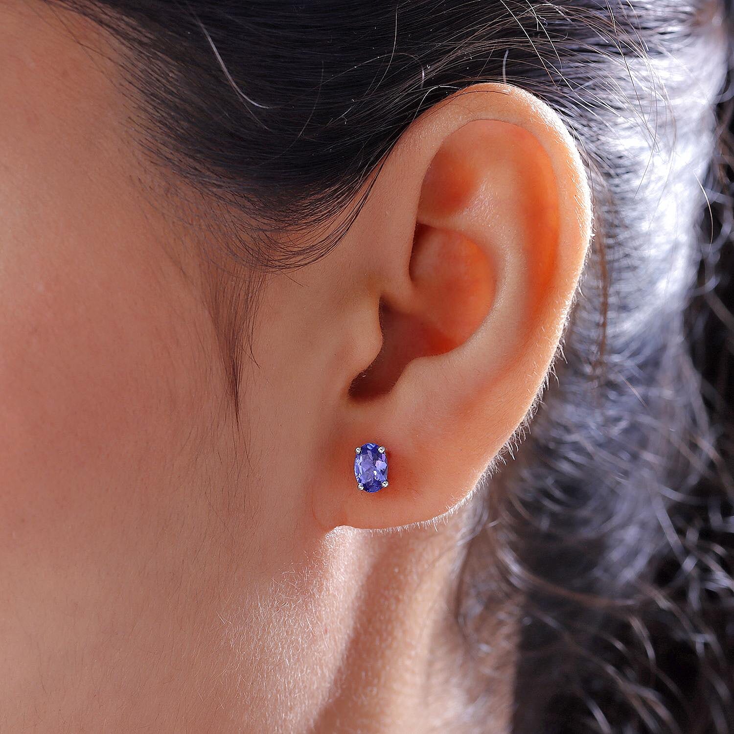 9K White Gold Tanzanite (Ovl) Stud Earrings (with Push Back) 1.26 Ct.