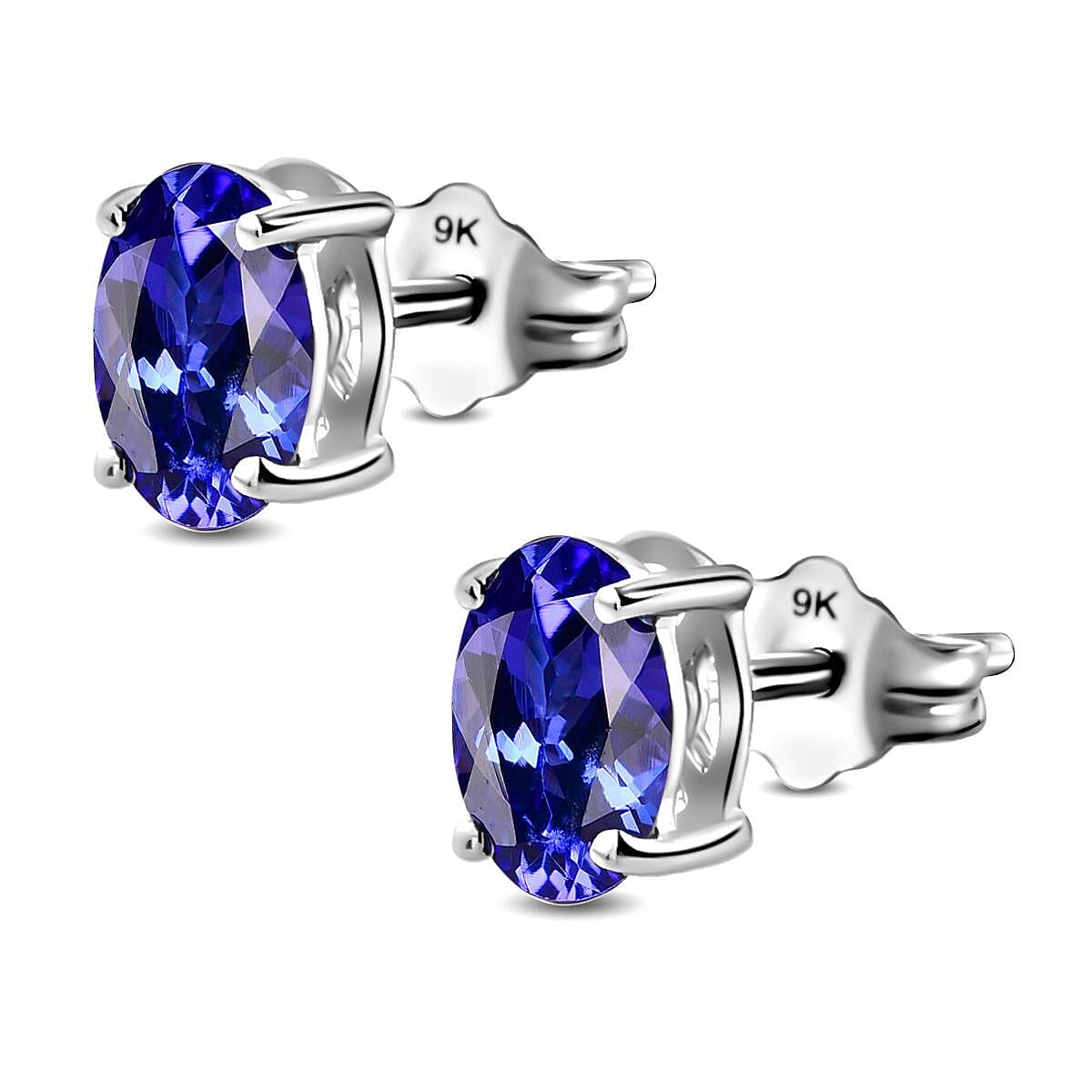 9K White Gold Tanzanite (Ovl) Stud Earrings (with Push Back) 1.26 Ct.