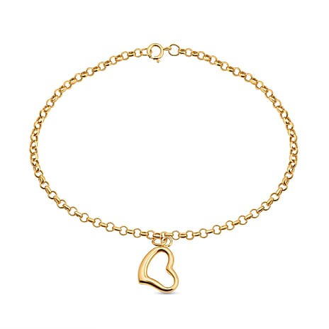 9K Yellow Gold Bracelet With Heart Charm (Size 7.25) With Spring Ring Clasp